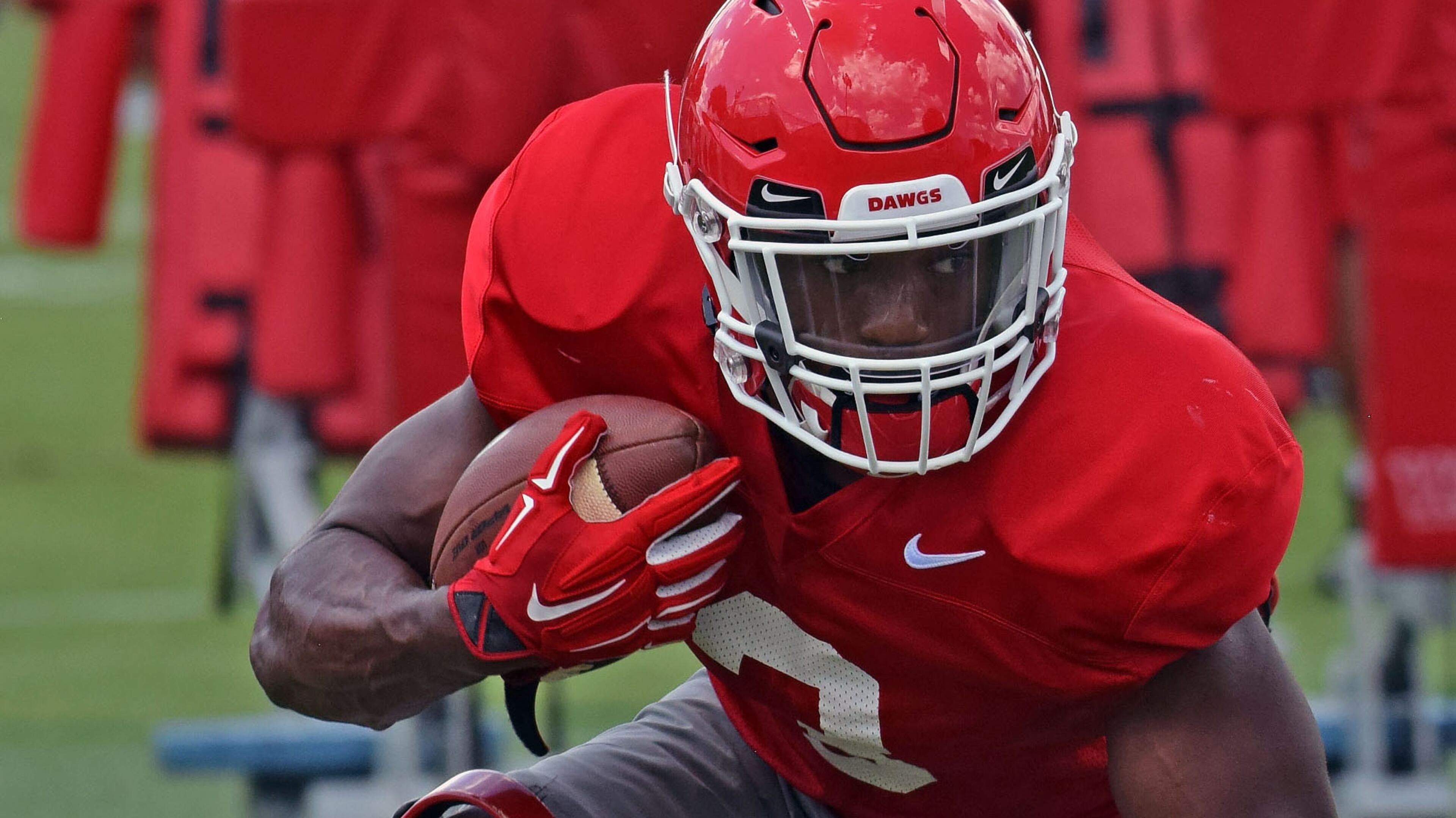 Georgia tailback Zamir White (3) during the Bulldogs' practice Monday, Aug. 6, 2018, at the Woodruff Practice Fields on the Georgia campus in Athens.