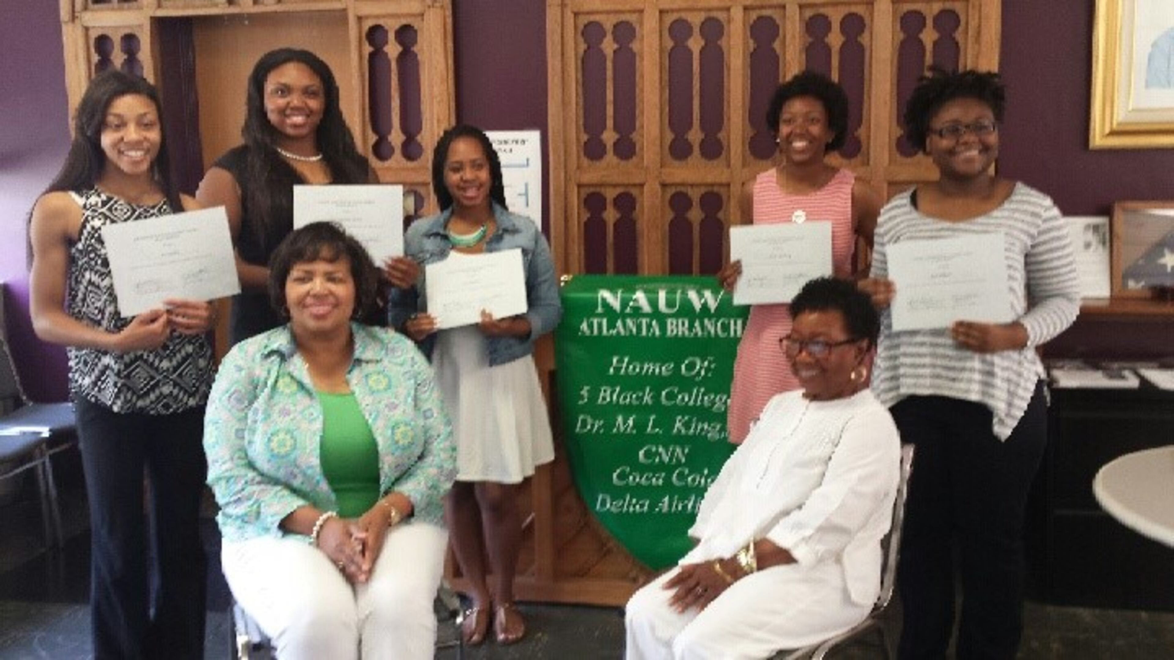 Seated, from left: scholarship chairwoman, Janice Roberts and co-chairwoman, Dr. Ruby P. Jackson; standing, from left: NAUW scholarship winners Kia Smith, Jordan Mason, Nia Peebles, Khloe’ Starling, and Tije Wilkins.