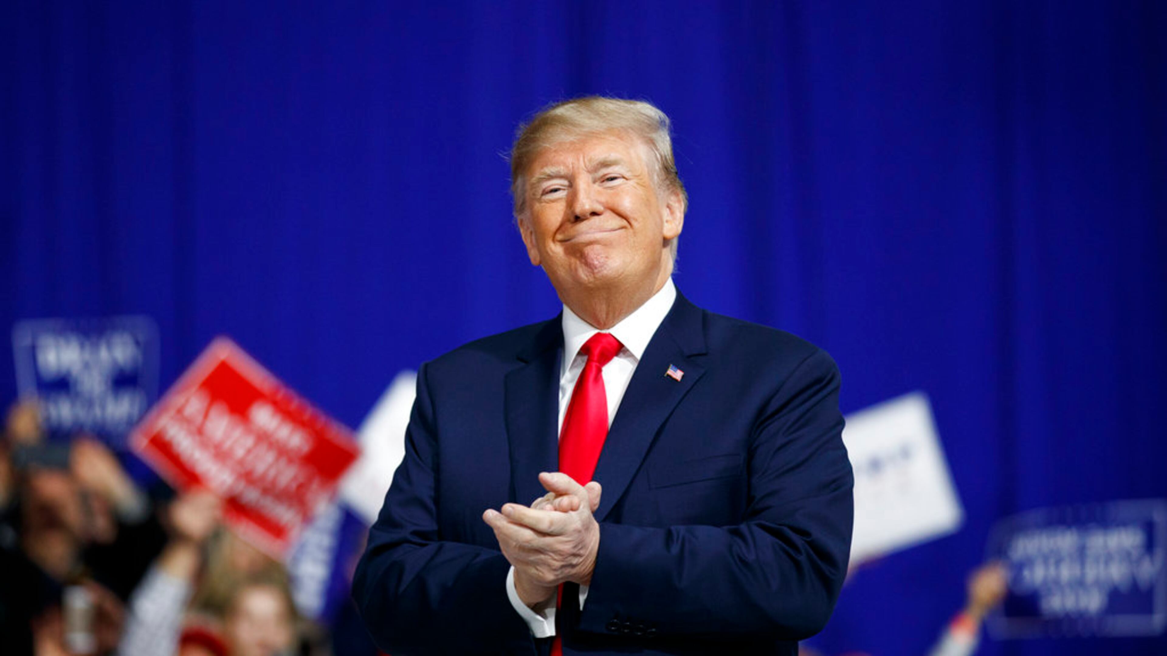 President Donald Trump arrives at a campaign rally at Atlantic Aviation in Moon Township, Pa., Saturday, March 10, 2018. (AP Photo/Carolyn Kaster)