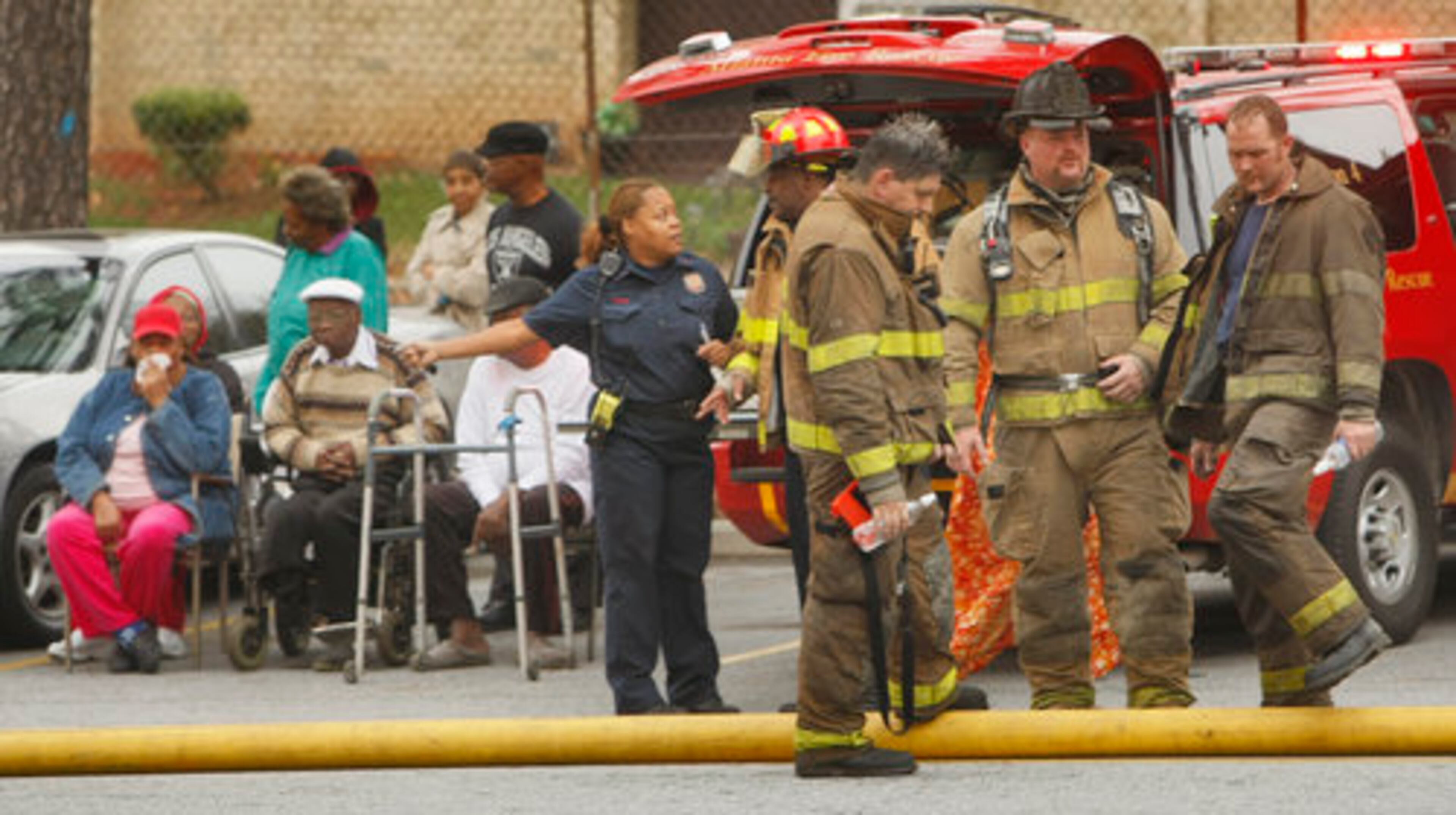 In the parking area of Baptist Towers.