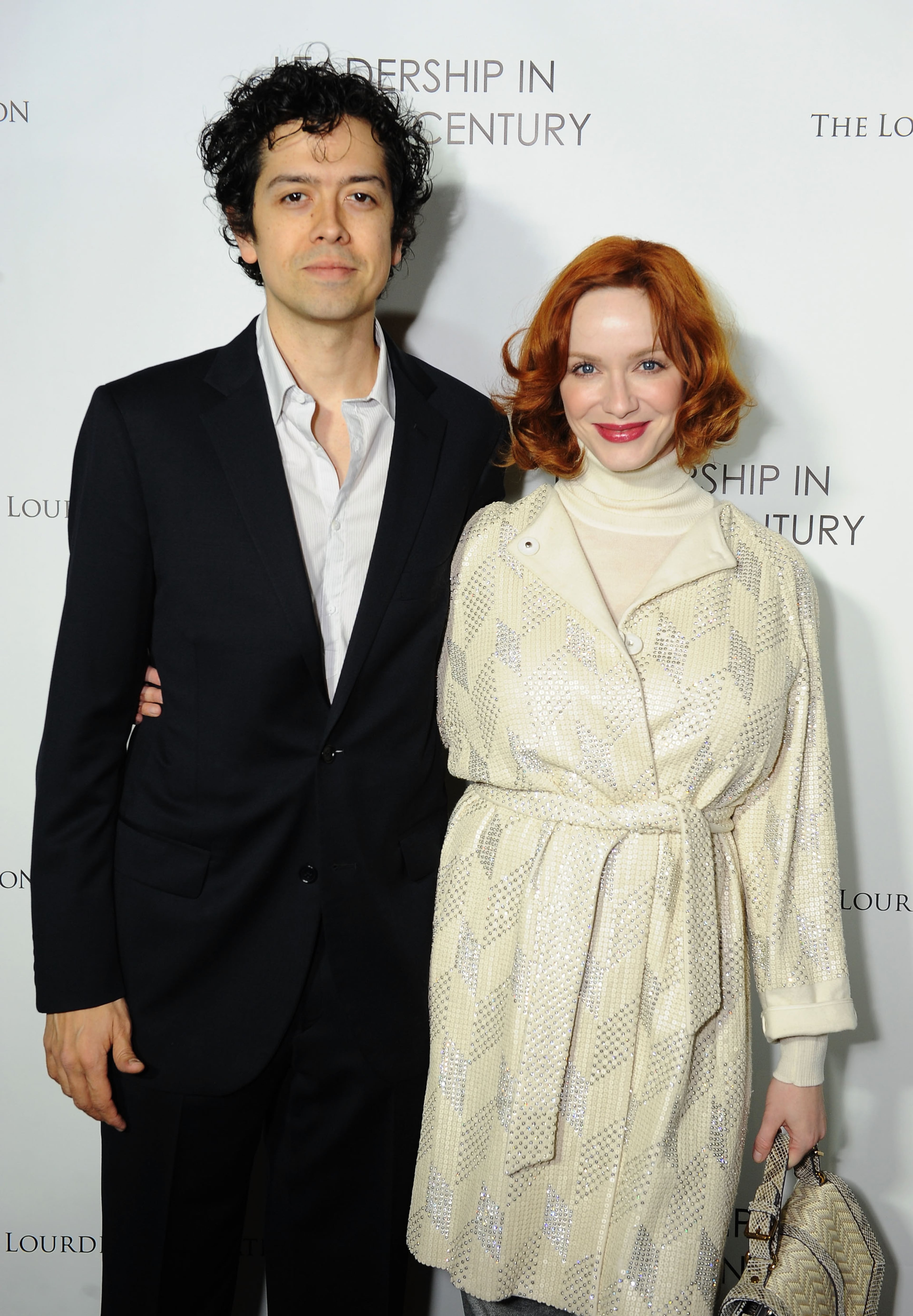 LOS ANGELES, CA - FEBRUARY 26: Actor Geoffrey Arend and actress Christina Hendricks attend The Lourdes Foundation "Leadership in the 21st Century" Event with His Holiness the 14th Dalai Lama at the California Science Center on February 26, 2014 in Los Angeles, California. (Photo by Angela Weiss/Getty Images for The Lourdes Foundation)