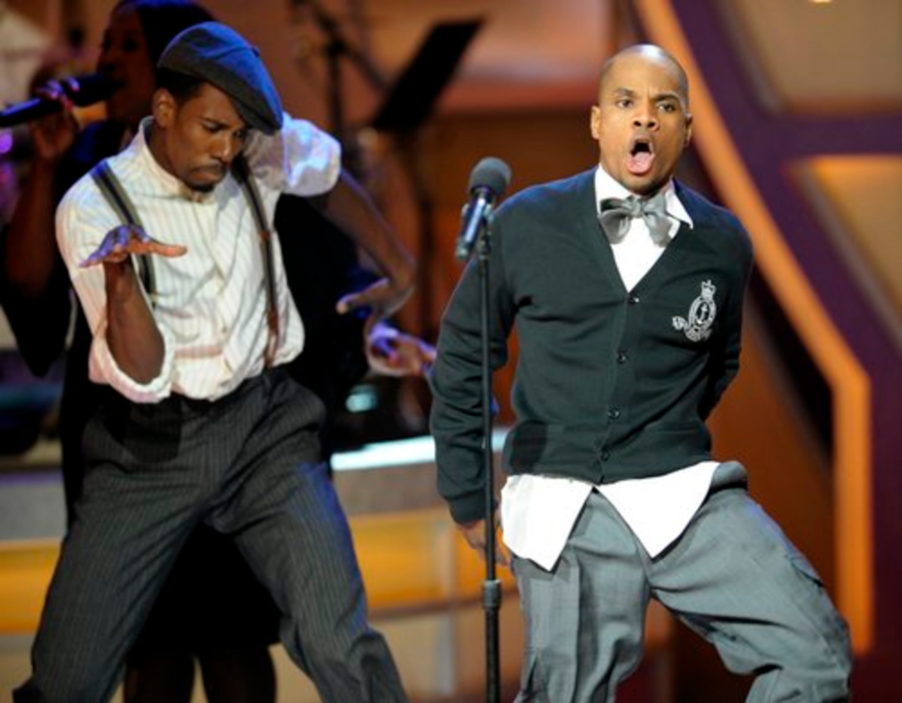 Kirk Franklin (right) performs a spirited number. The concert took place at L.A.'s Orpheum Theatre.