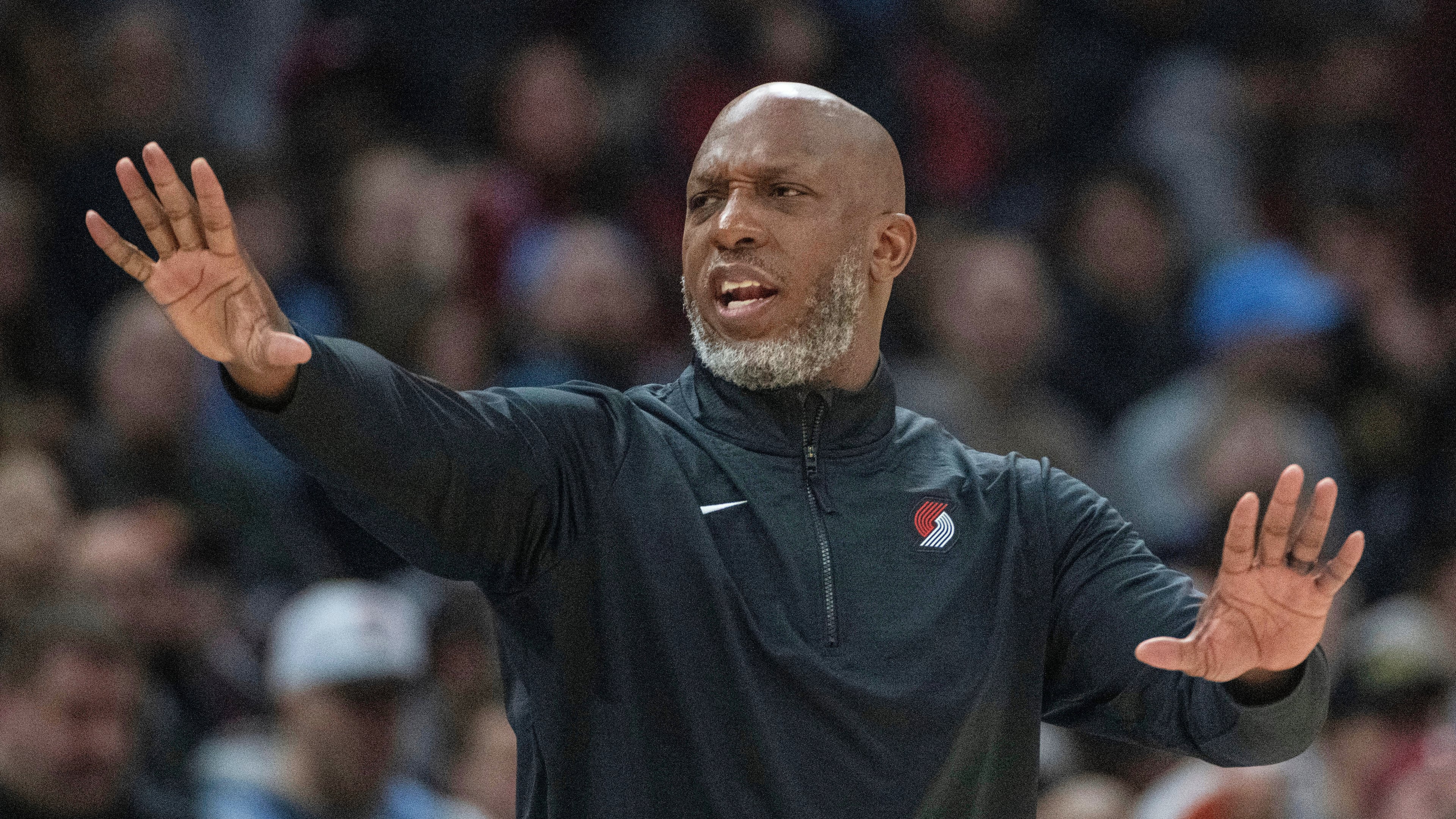 FILE - Portland Trail Blazers head coach Chauncey Billups directs his team during the first half of an NBA basketball game against the Cleveland Cavaliers in Cleveland, Sunday, March 2, 2025. (AP Photo/Phil Long, File)