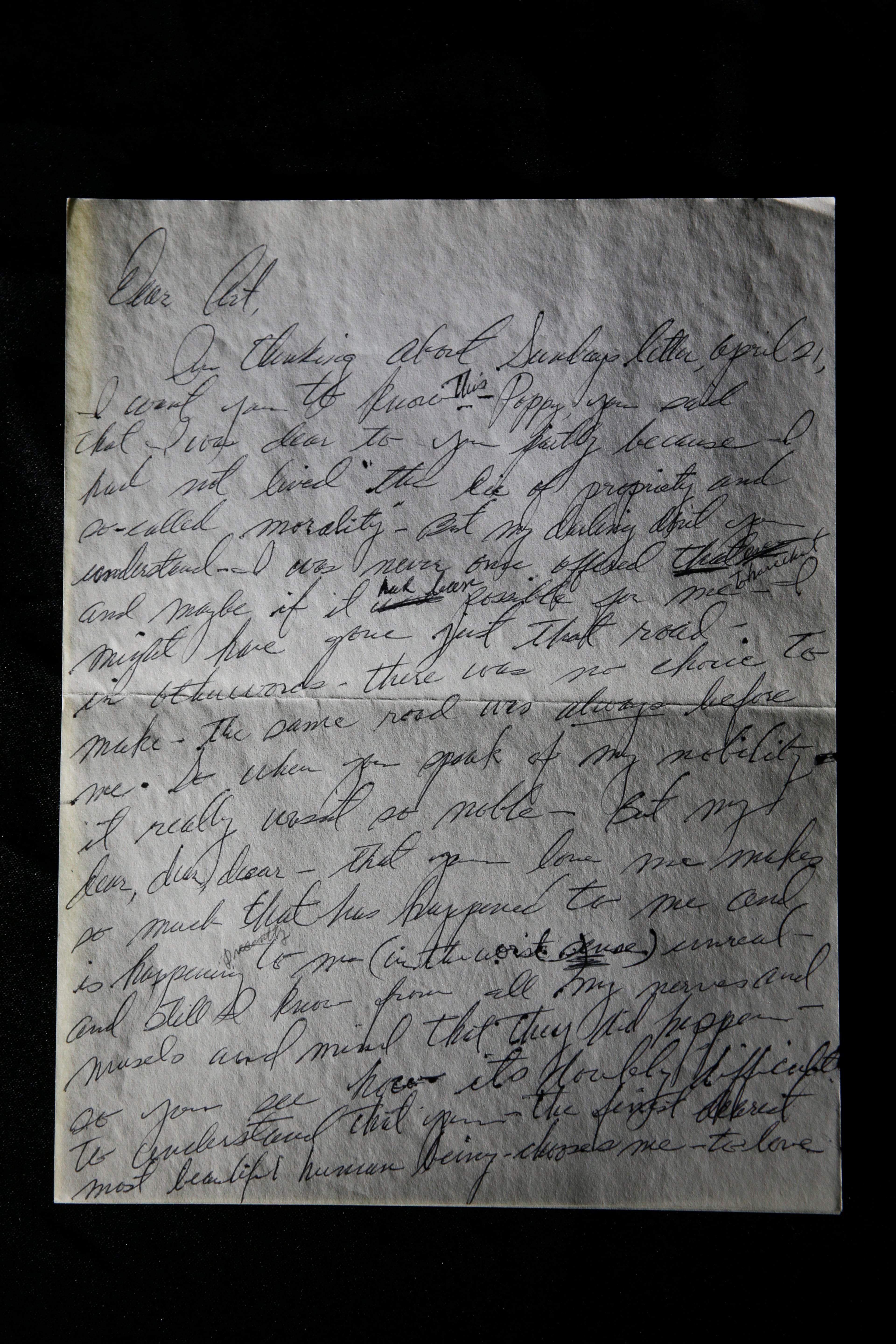 This Friday, Nov. 7, 2014, photo shows a single-page handwritten letter that is presumed to have never been sent from actress Marilyn Monroe to writer Arthur Miller on display at Julien's Auctions in Beverly Hills, Calif. The letter is among the 300 items that are part of "Marilyn Monroe's Lost Archives" that go up for bid at Julien's Auctions in Beverly Hills on Dec. 5-6, 2014. (AP Photo/Jae C. Hong)