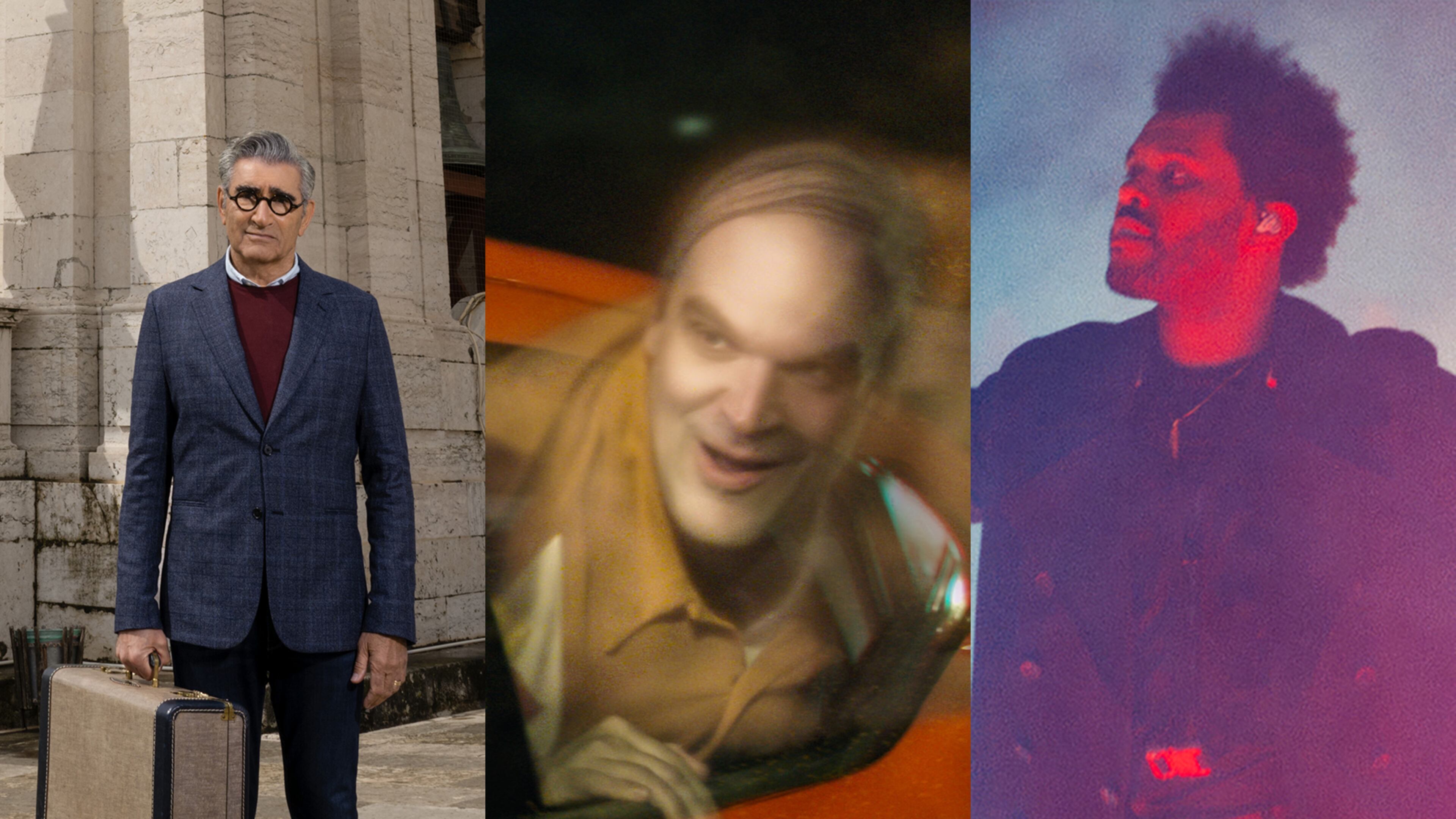 TV this week: Eugene Levy stars in an Apple TV+ travel show "The Reluctant Traveler," David Harbour stars in a dramedy "We Have a Ghost," and The Weeknd this Saturday has an HBO concert. APPLE TV+/NETFLIX/HBO