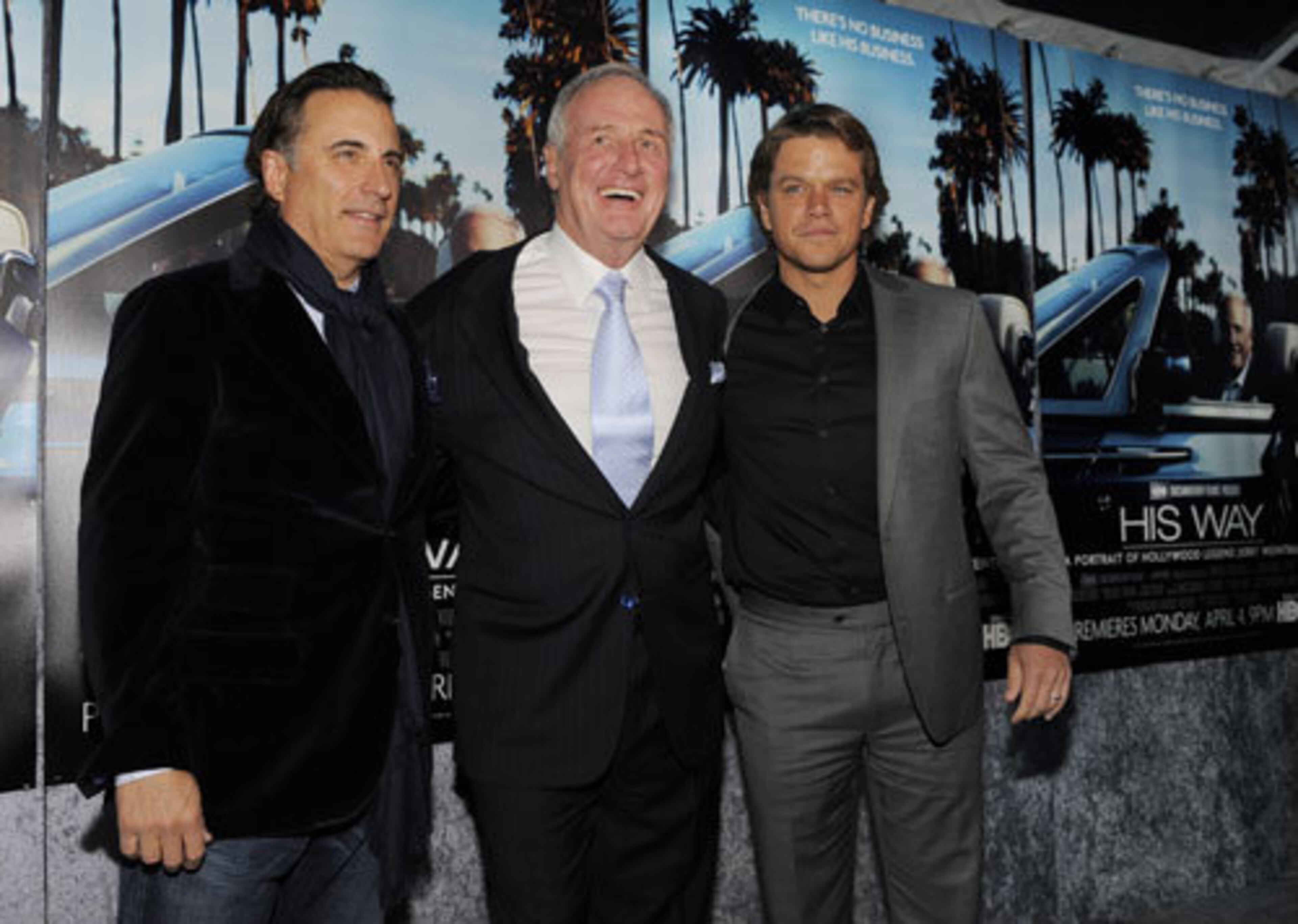 Producer Jerry Weintraub, center, subject of the HBO documentary film "His Way," poses with actors Andy Garcia, left, and Matt Damon. You can see "His Way" at 9 p.m. April 4 on HBO.