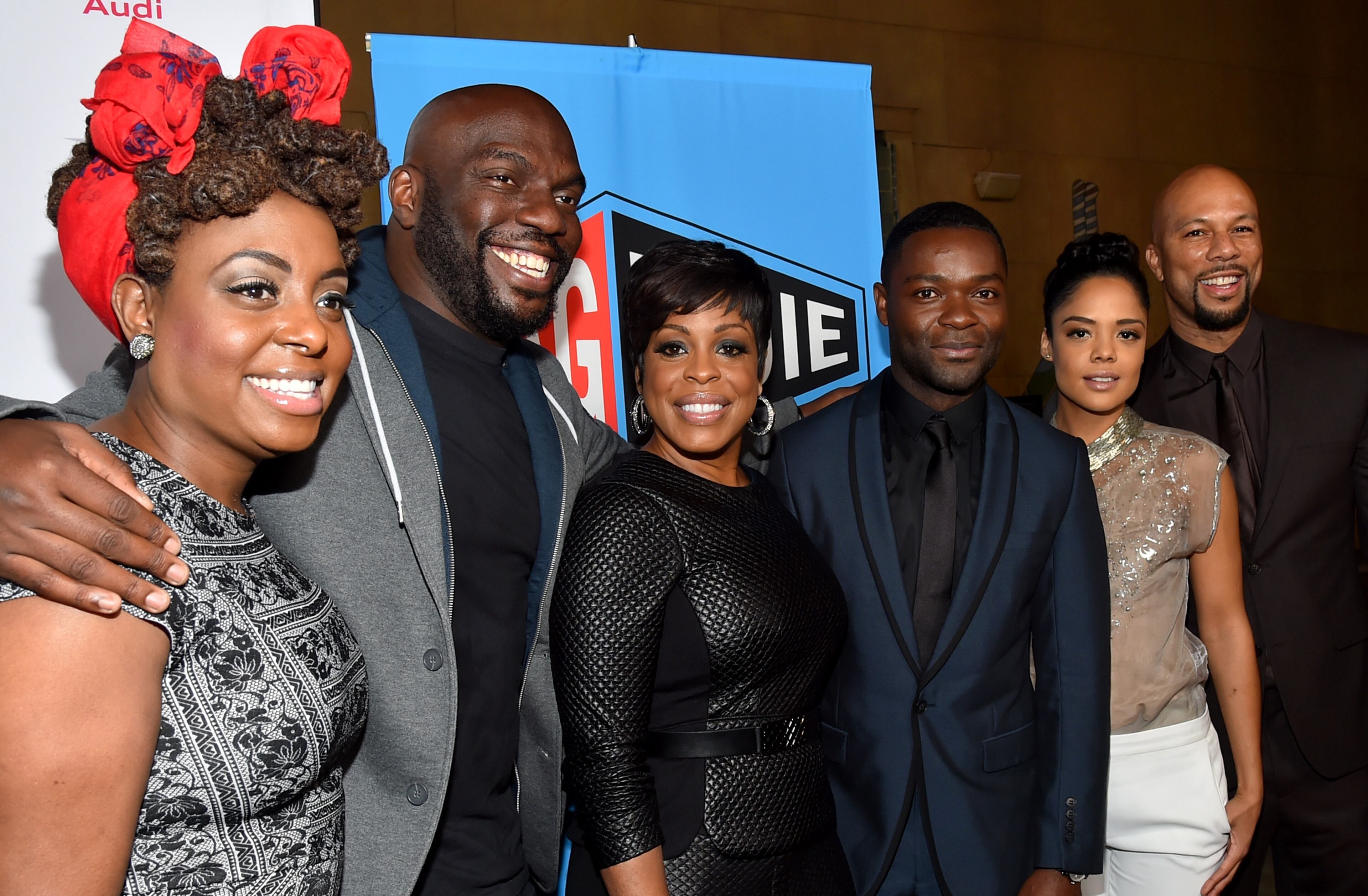 (L-R) Actors Ledisi Young, Omar J. Dorsey, Niecy Nash, David Oyelowo, Tessa Thompson, and Common attend the "Selma" first look during the AFI FEST 2014 presented by Audi at the Egyptian Theatre on November 11, 2014 in Hollywood, California. (Photo by Alberto E. Rodriguez/Getty Images for AFI)