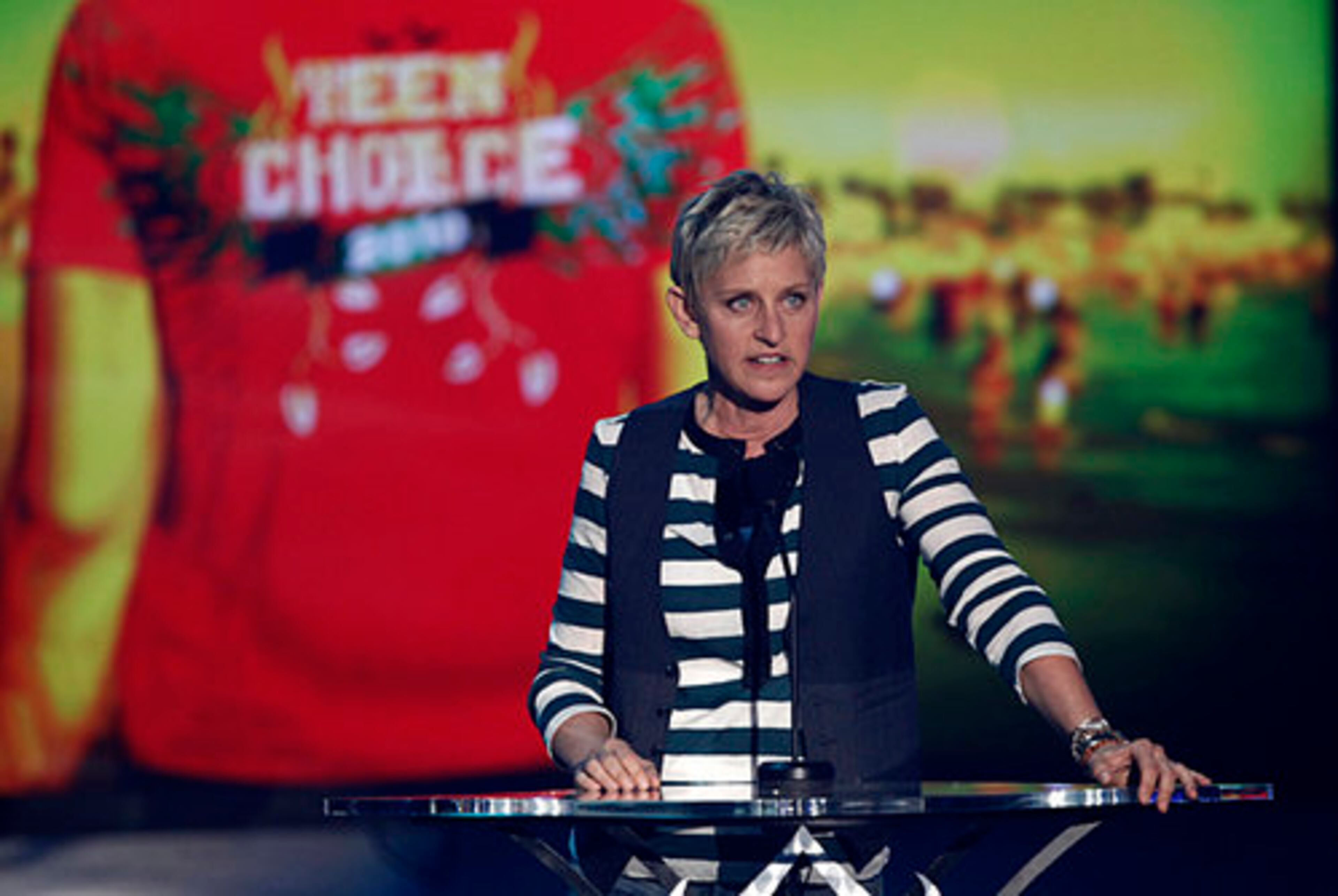 Ellen Degeneres presents an award.