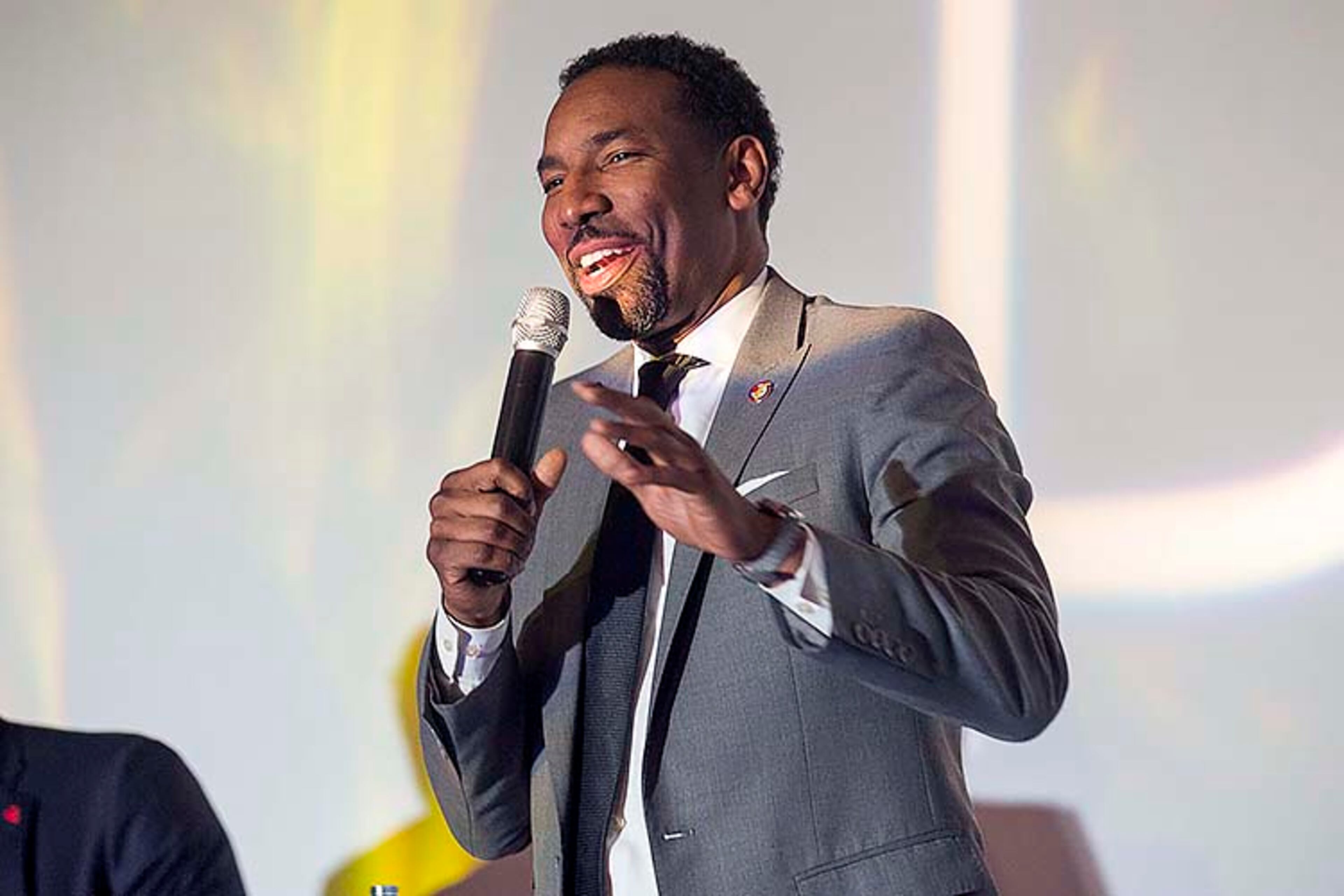 02/20/2020 -- College Park, Georgia -- Andre Dickens, Atlanta City Councilman and co-chair of the Transportation committee, speaks during the 18th annual South Metro Development Outlook Conference at the Georgia International Convention Center in College Park, Thursday, February 20, 2020. (ALYSSA POINTER/ALYSSA.POINTER@AJC.COM)