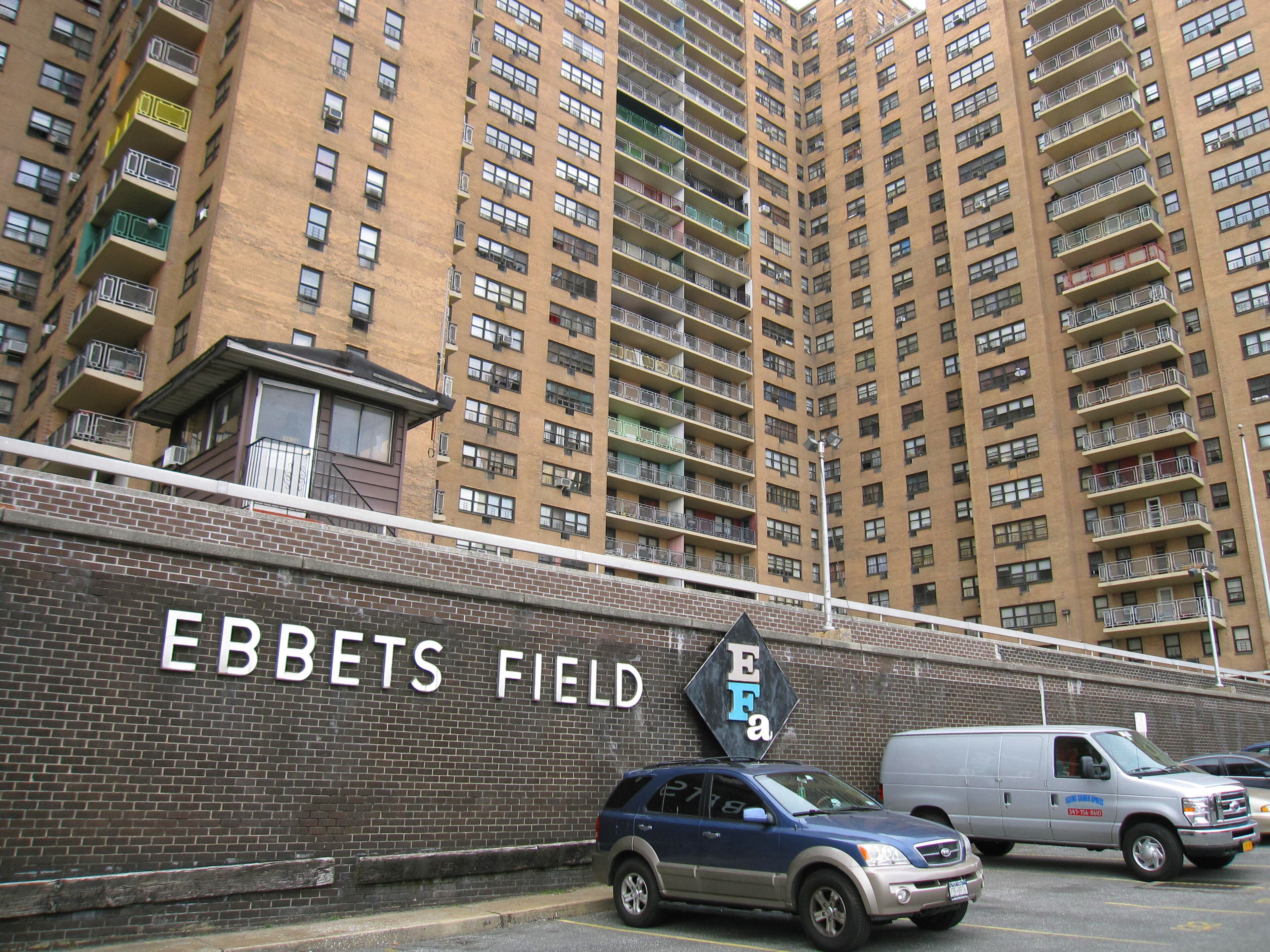 This April 7, 2013, image shows the site of the Brooklyn Dodgers' ballpark, Ebbets Field, which was torn down after the Dodgers moved to Los Angeles in 1957 and is today an apartment complex in the Crown Heights neighborhood.
