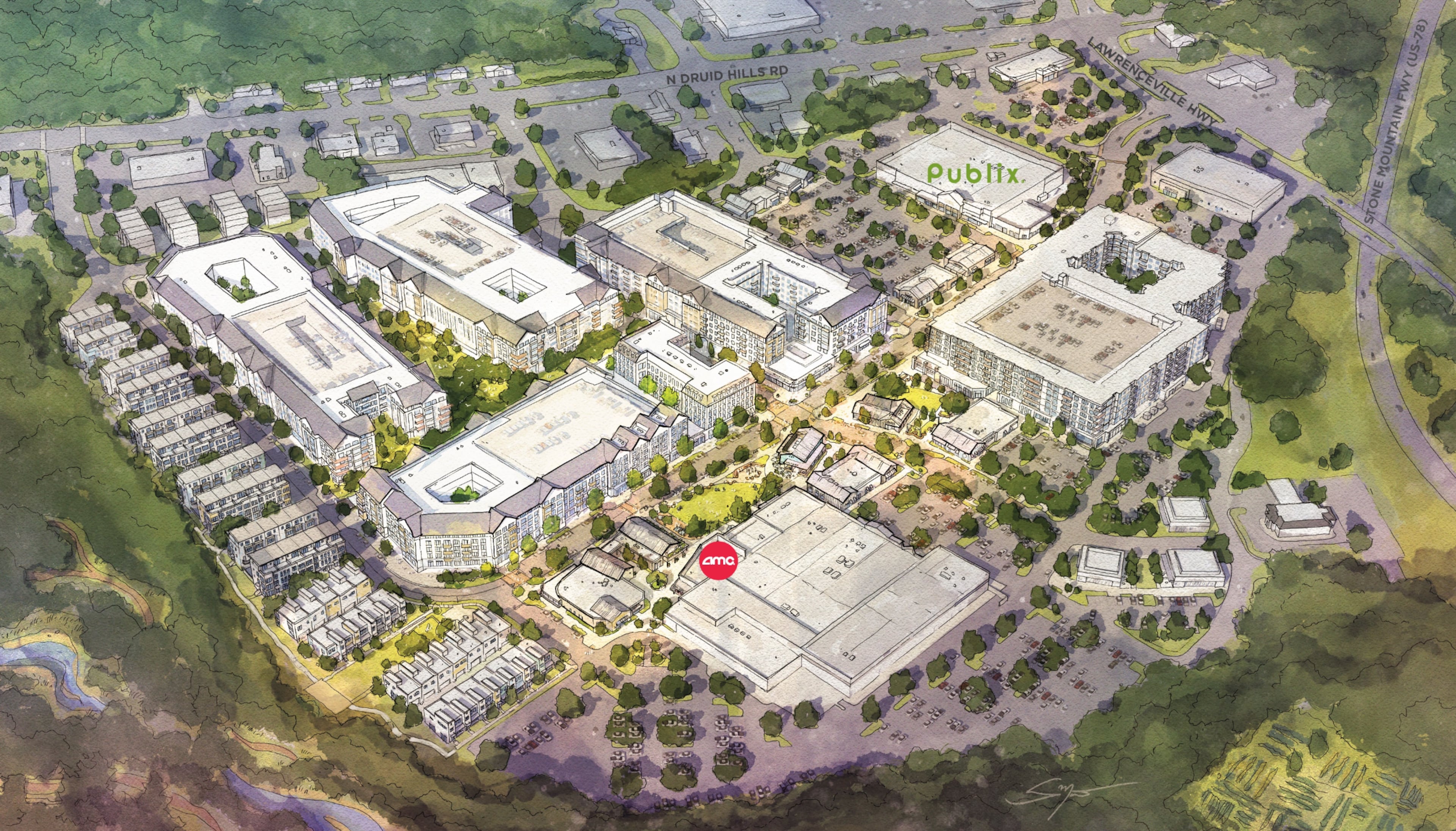 Lulah Hills, the redevelopment of the former North DeKalb Mall, has landed several new retailers and restaurants as the project begins to rise. (Courtesy of Edens)