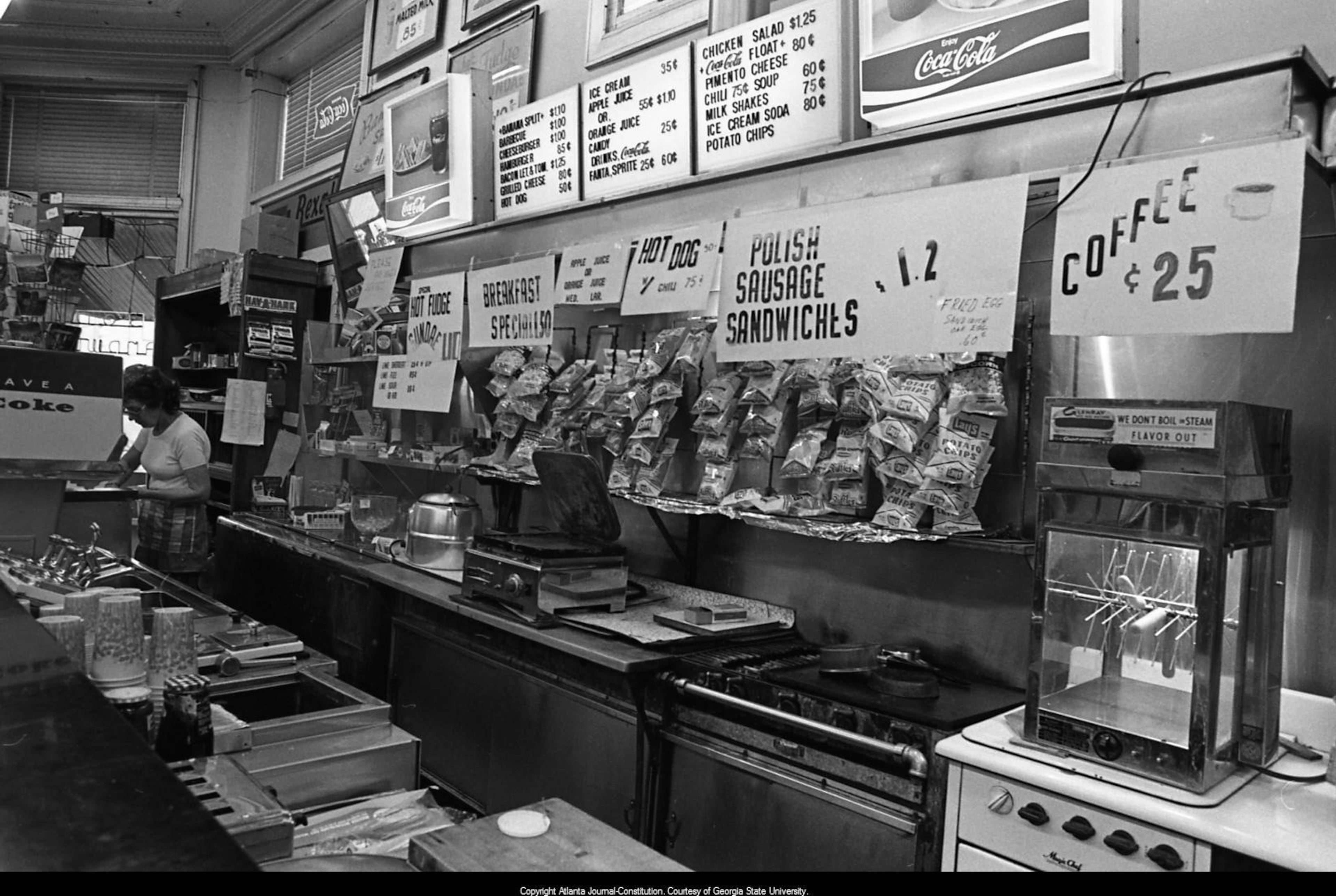 Sept. 19, 1980 -- Coffee was a steal for a quarter at the Euclid Drugs lunch counter/soda fountain in Little Five Points.