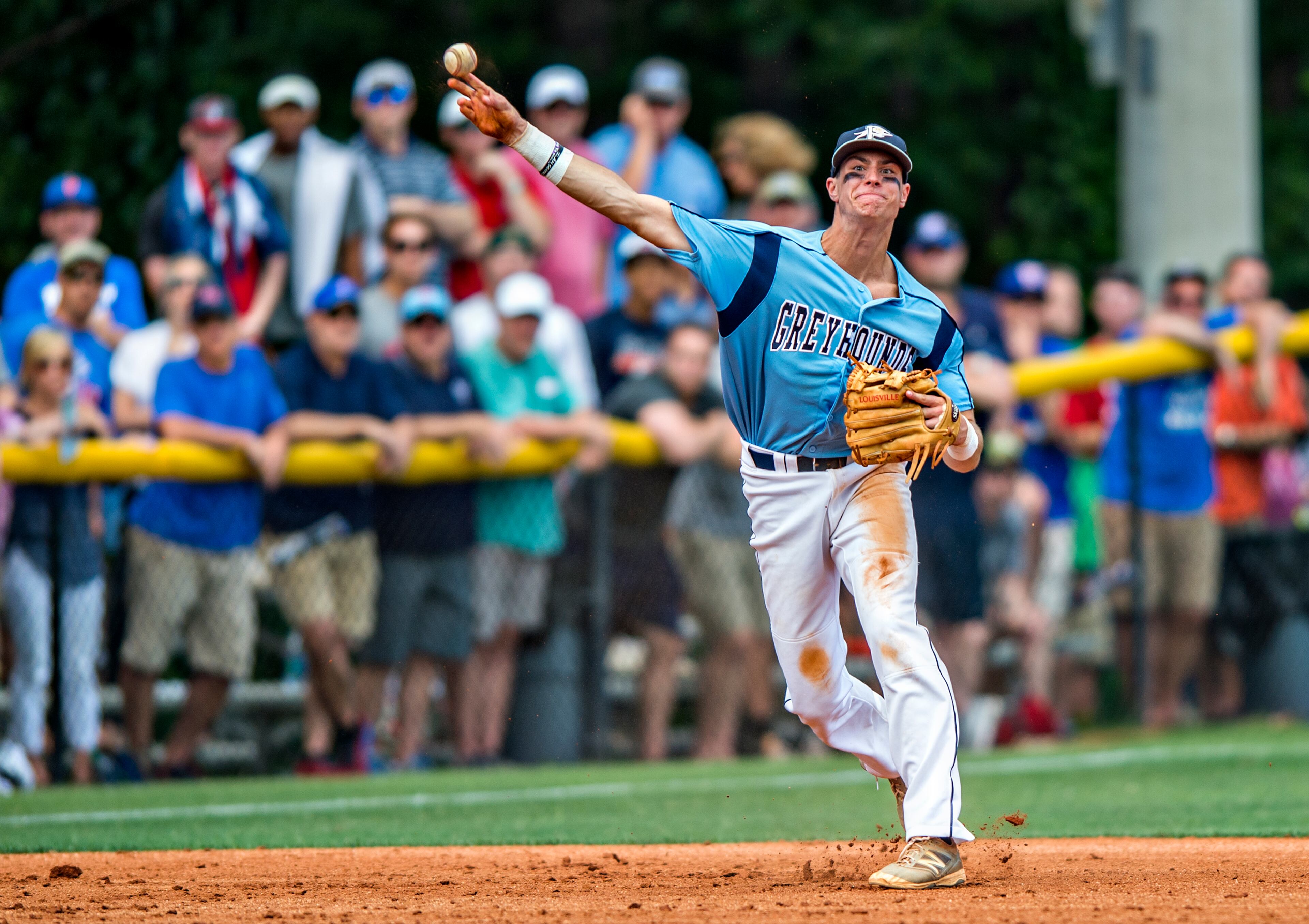 May 21, 2016 Marietta - Pope's Josh Lowe tries to make the throw from third to first during the first game against Walton in the Class AAAAAA baseball championship in Marietta on Saturday, May 21, 2016. JONATHAN PHILLIPS / SPECIAL
