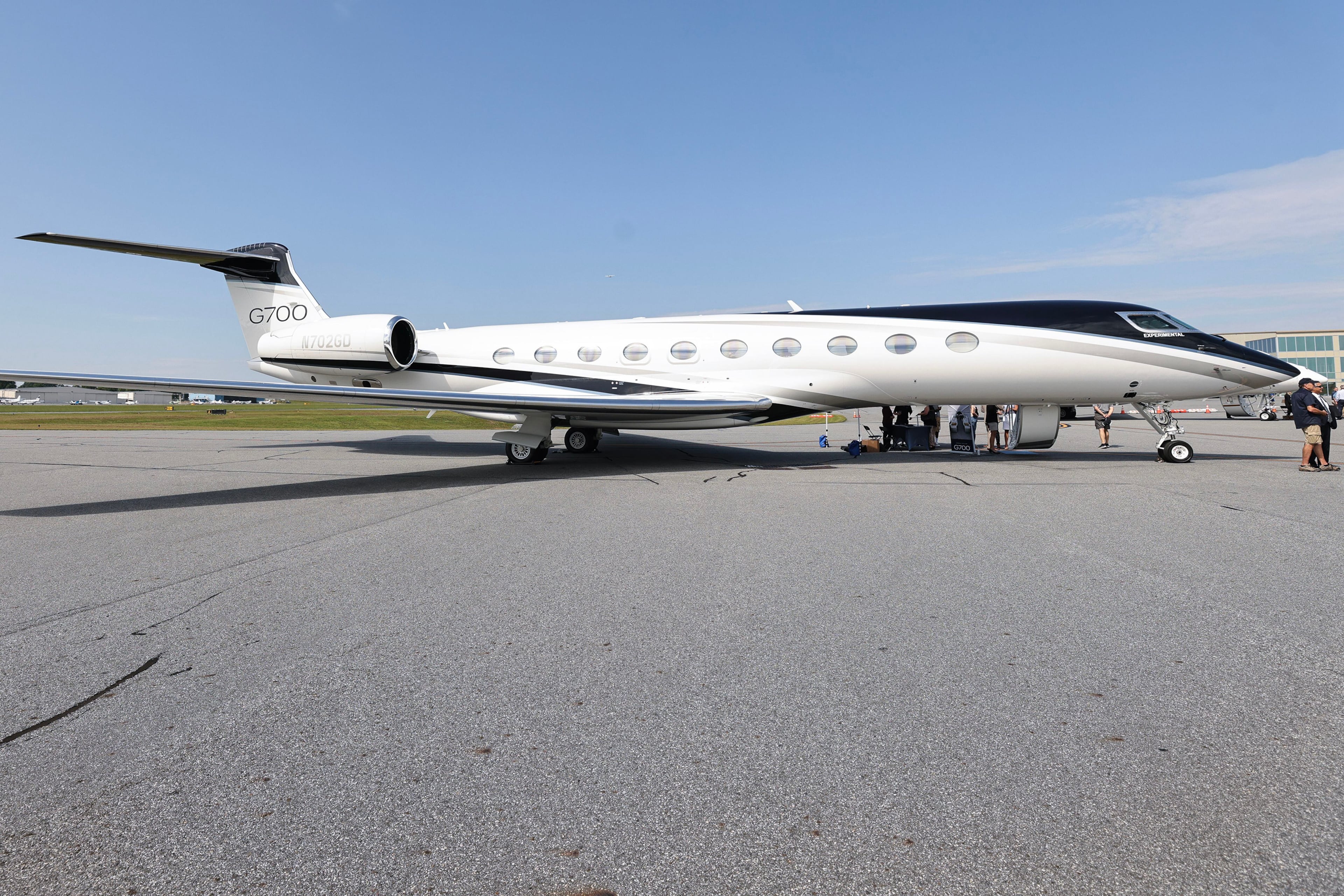 Views of the exterior of the Gulfstream G700 private jet on display at McCollum Field in Kennesaw on Wednesday, September 6, 2023. (Natrice Miller/The Atlanta Journal-Constitution/TNS)