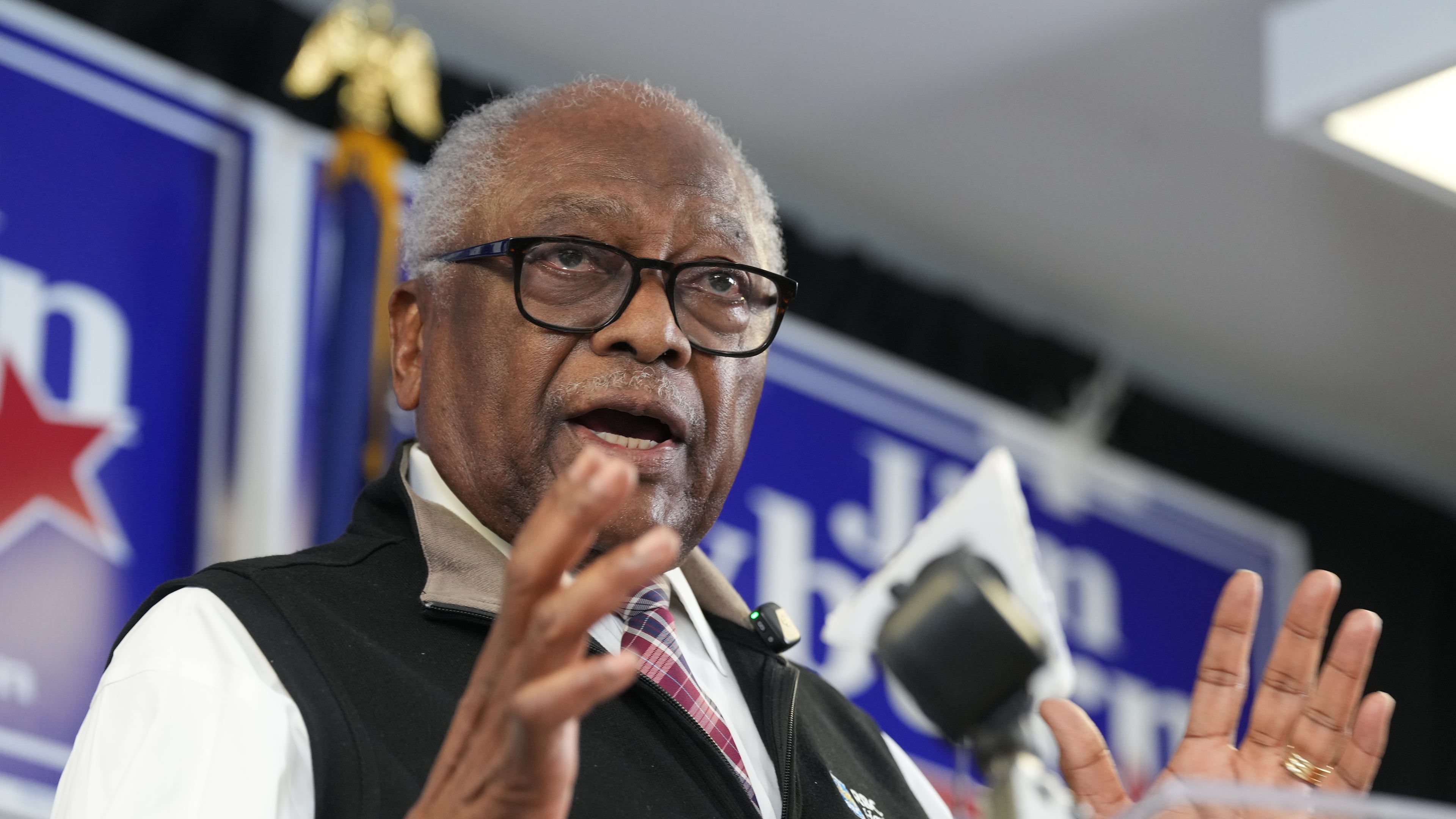 Rep. Jim Clyburn, D-S.C., announces his intent to seek an 18th U.S. House term, during an event at the South Carolina Democratic Party headquarters, Thursday, March 12, 2026, in Columbia, S.C. (AP Photo/Meg Kinnard)