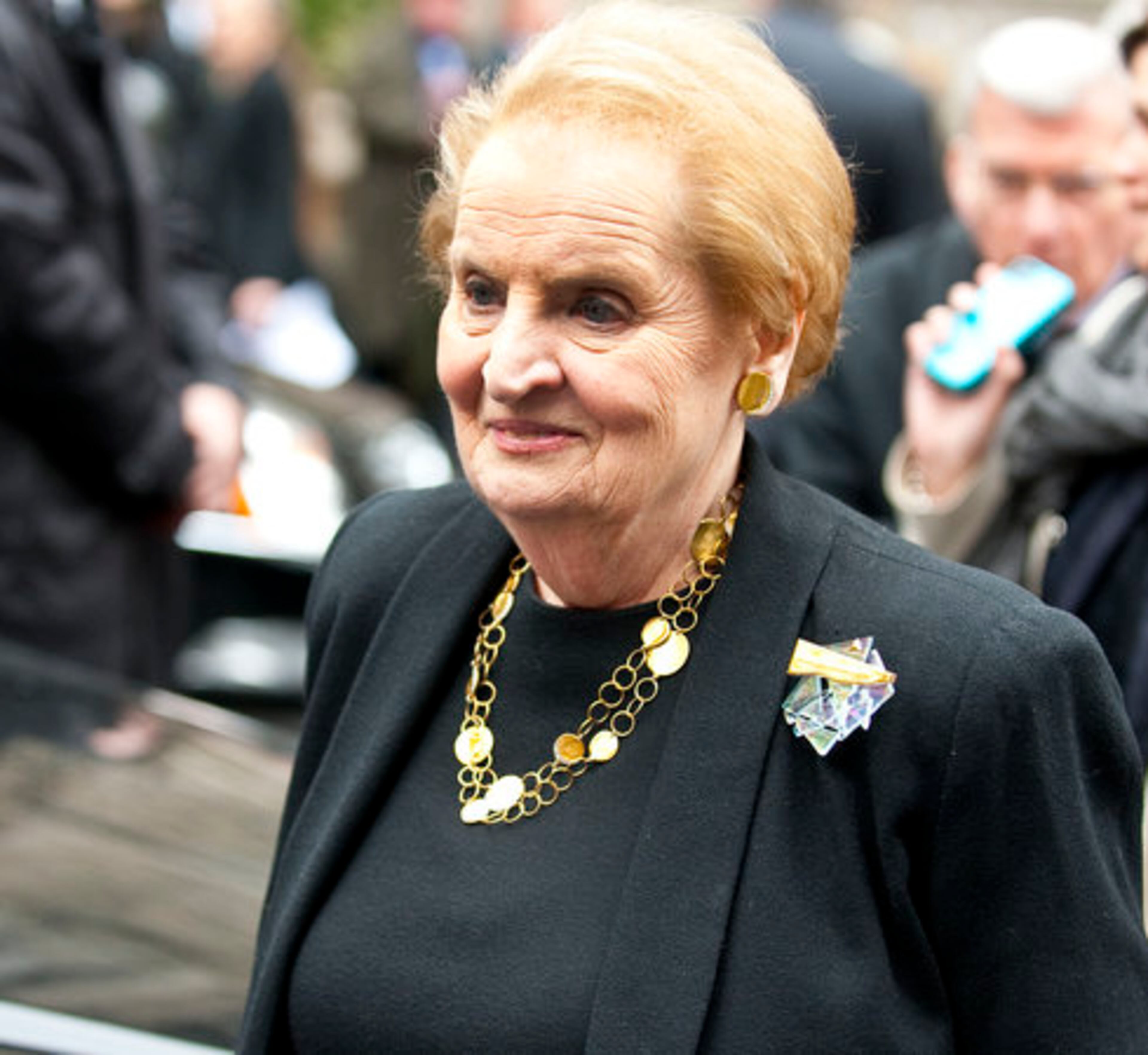 Former U.S. Secretary of State Madeleine Albright leaves the Church of Saint Vincent Ferrer in New York after attending the funeral mass of former vice presidential candidate Geraldine Ferraro.