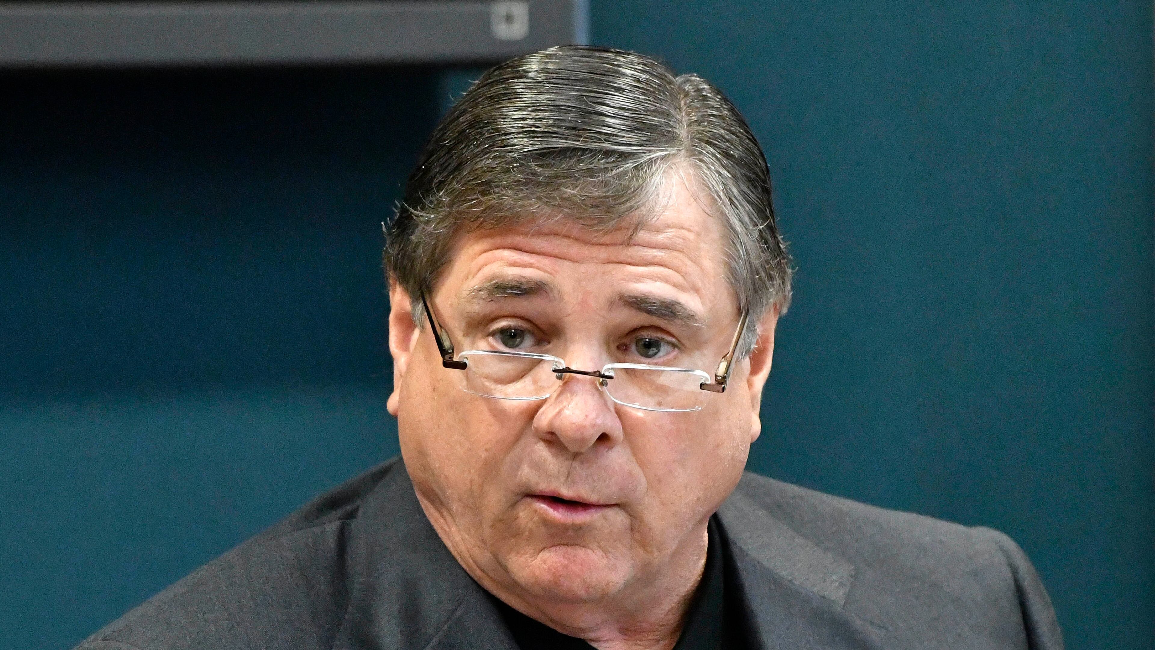 FILE - In this Oct. 20, 2016, file photo, University of Louisville Athletic Director Tom Jurich responds to a question during a press conference, in Louisville, Ky. Louisville athletic director Tom Jurich says a former Wake Forest assistant coach-turned-broadcaster did share "a few plays" with a Cardinals assistant before the teams played last month. Jurich said in a statement Wednesday, Dec. 14, 2016, that Louisville offensive coordinator Lonnie Galloway received a call from Demon Deacons radio analyst and former assistant Tommy Elrod before the game on Nov. 12. Jurich says Elrod passed along the plays that were then shared with the defensive staff, but "none of the special plays were run during the course of the game." (AP Photo/Timothy D. Easley, File)