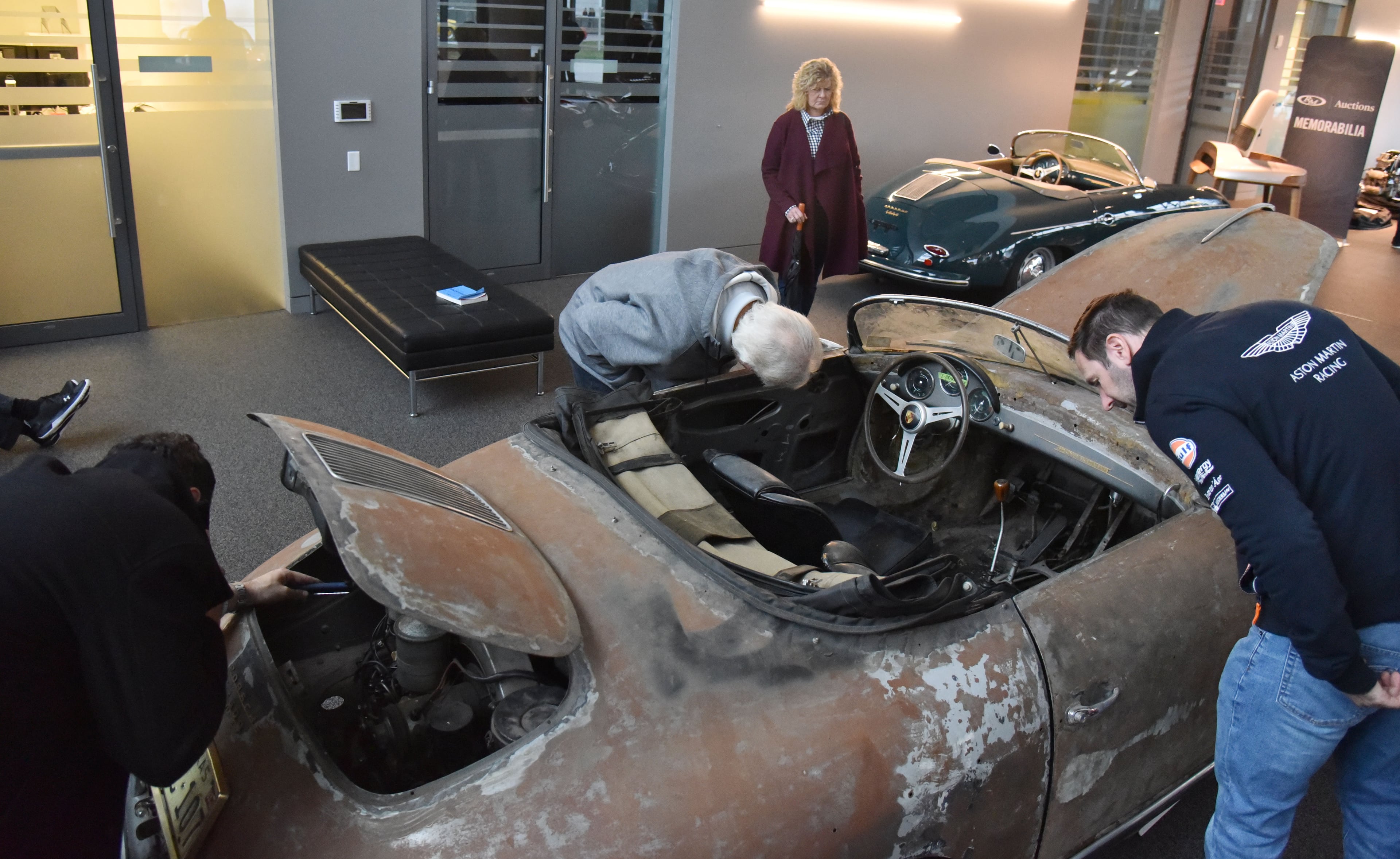 October 26, 2018 Atlanta - Lot #173 - 1958 Porsche 356 A 1600 âSuperâ Speedster - is displayed at the Porsche Experience Center Atlanta on Friday, October 26, 2018. RM Sotheby's, in collaboration with the Porsche Experience Center Atlanta, is delighted to announce The Porsche 70th Anniversary Auction, an exclusive, single-marque auction to be held at the ground-breaking home of Porsche Cars North America (PCNA) in Atlanta. Set for the weekend of 27 October, the sale shortly follows official U.S. 70th anniversary celebrations taking place as part of Porsche Rennsport Reunion VI and will feature approximately 70 of the world's most important and most sought-after collectible Porsche models, spanning the marque's illustrious 70-year history as a sports car manufacturer. HYOSUB SHIN / HSHIN@AJC.COM