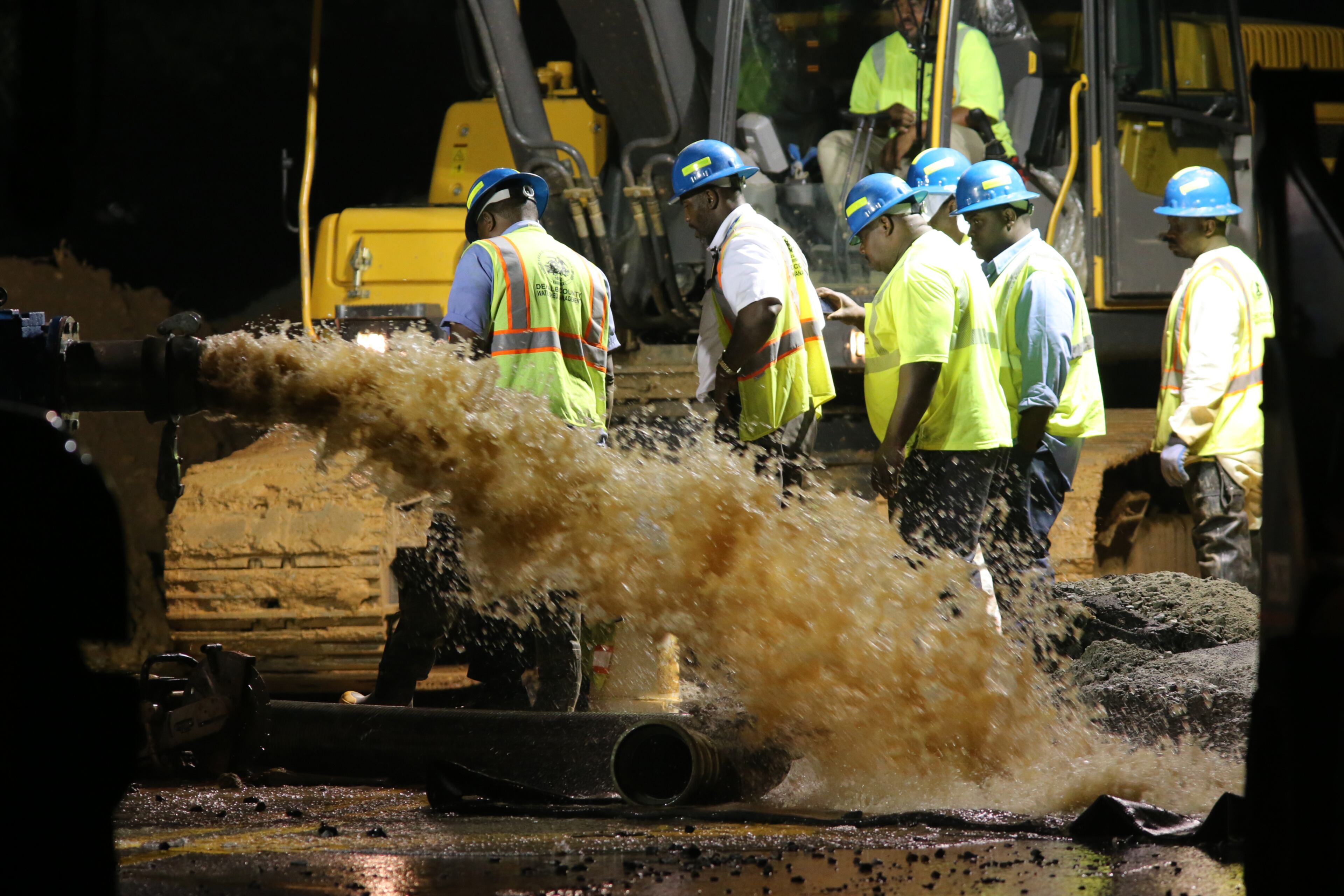 Crews continued working at daybreak Thursday to repair a ruptured water main that shut down a heavily-traveled Brookhaven road. Clairmont Road remained closed Thursday between I-85 and Century Center, a stretch of road that runs northwest of the interstate.