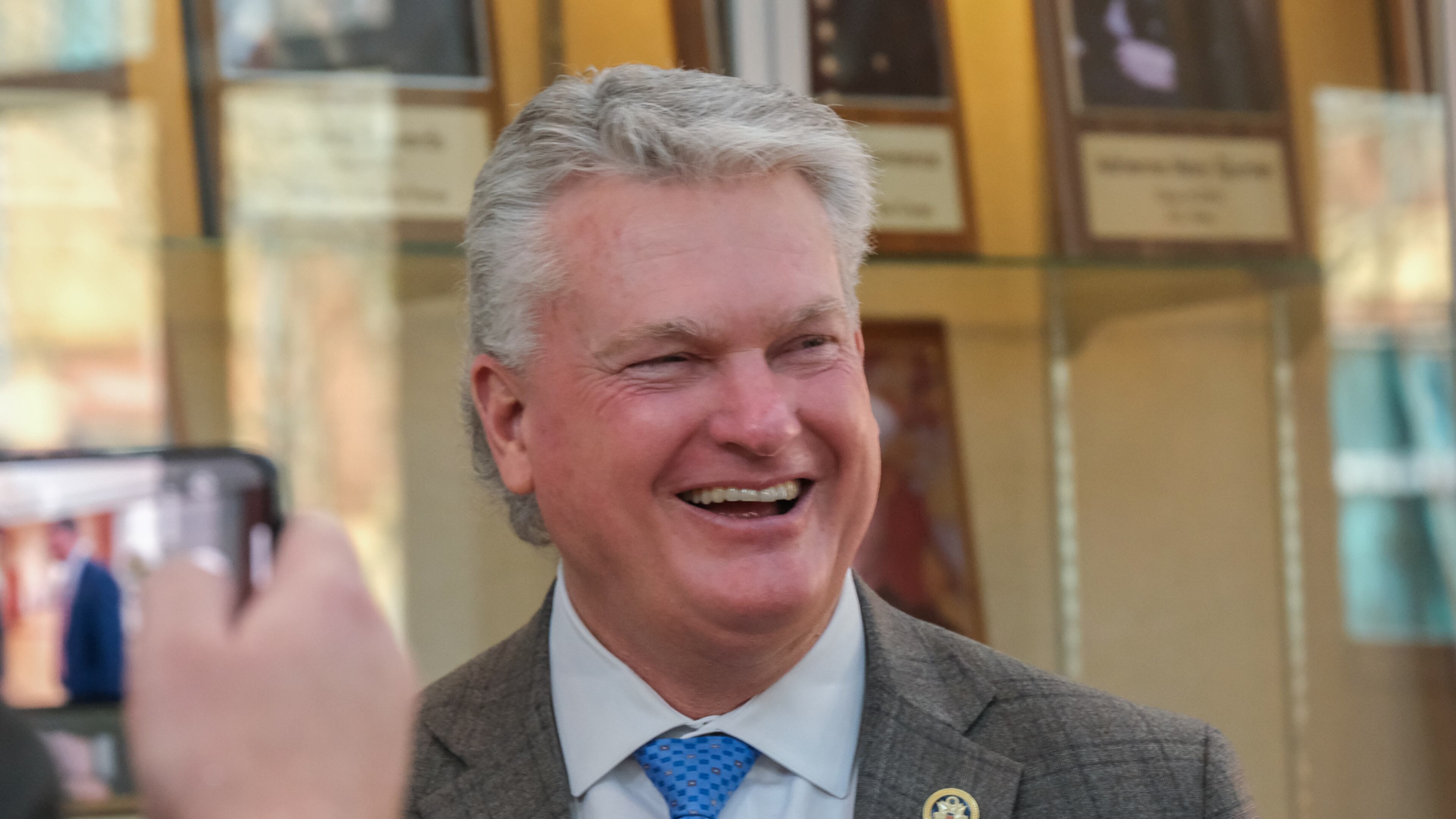 U.S. Rep. Mike Collins, R-Jackson, at North Oconee High School in Bogart, GA, Tuesday, February 20, 2024. (Nell Carroll for The Atlanta Journal-Constitution)