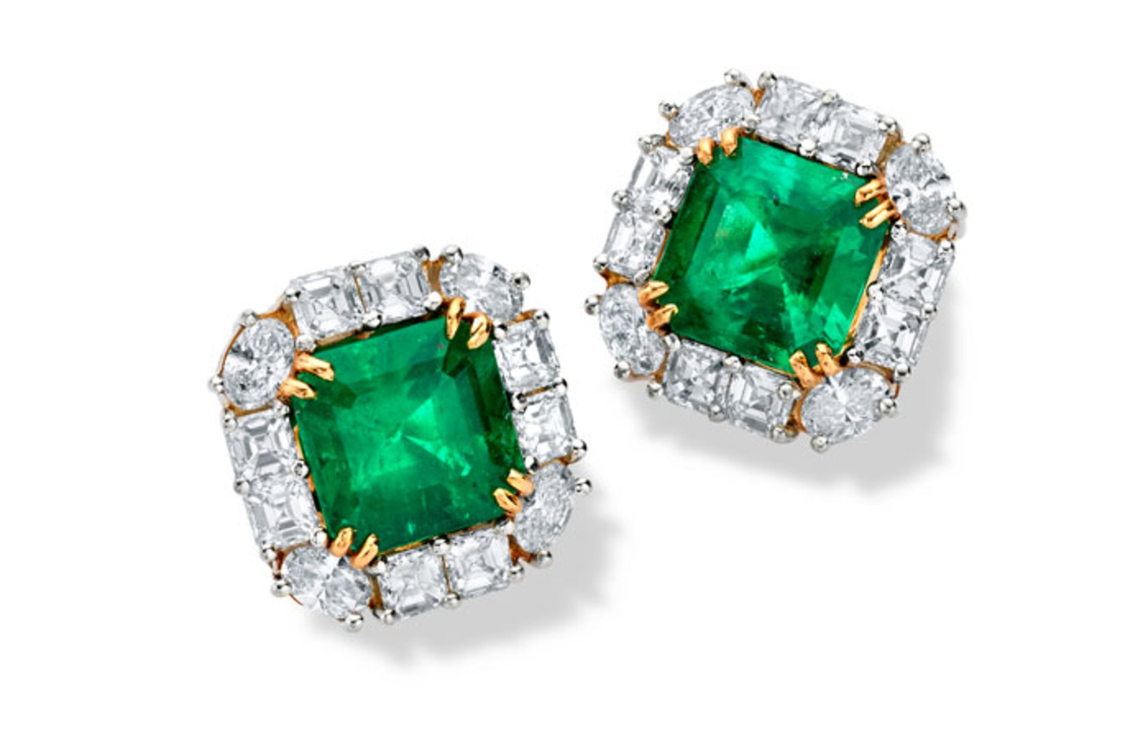 These emerald and diamond earrings are named the Mariposas de Muzo. The quality of the emeralds is hard to find in a matching pair, according to Guernsey's