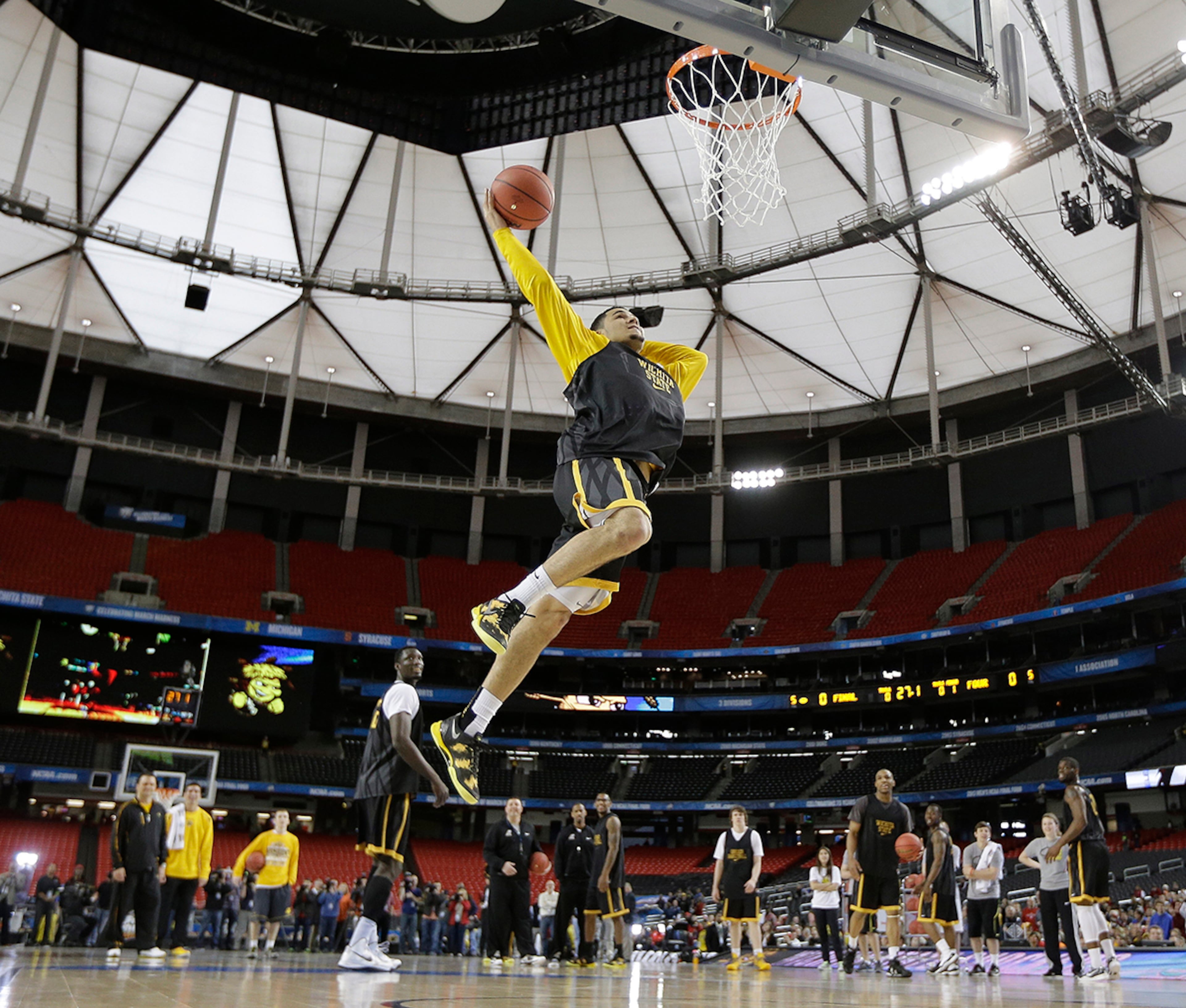 Wichita State's Fred Van Vleet goes to the hoop during practice Friday at the Georgia Dome in Atlanta.