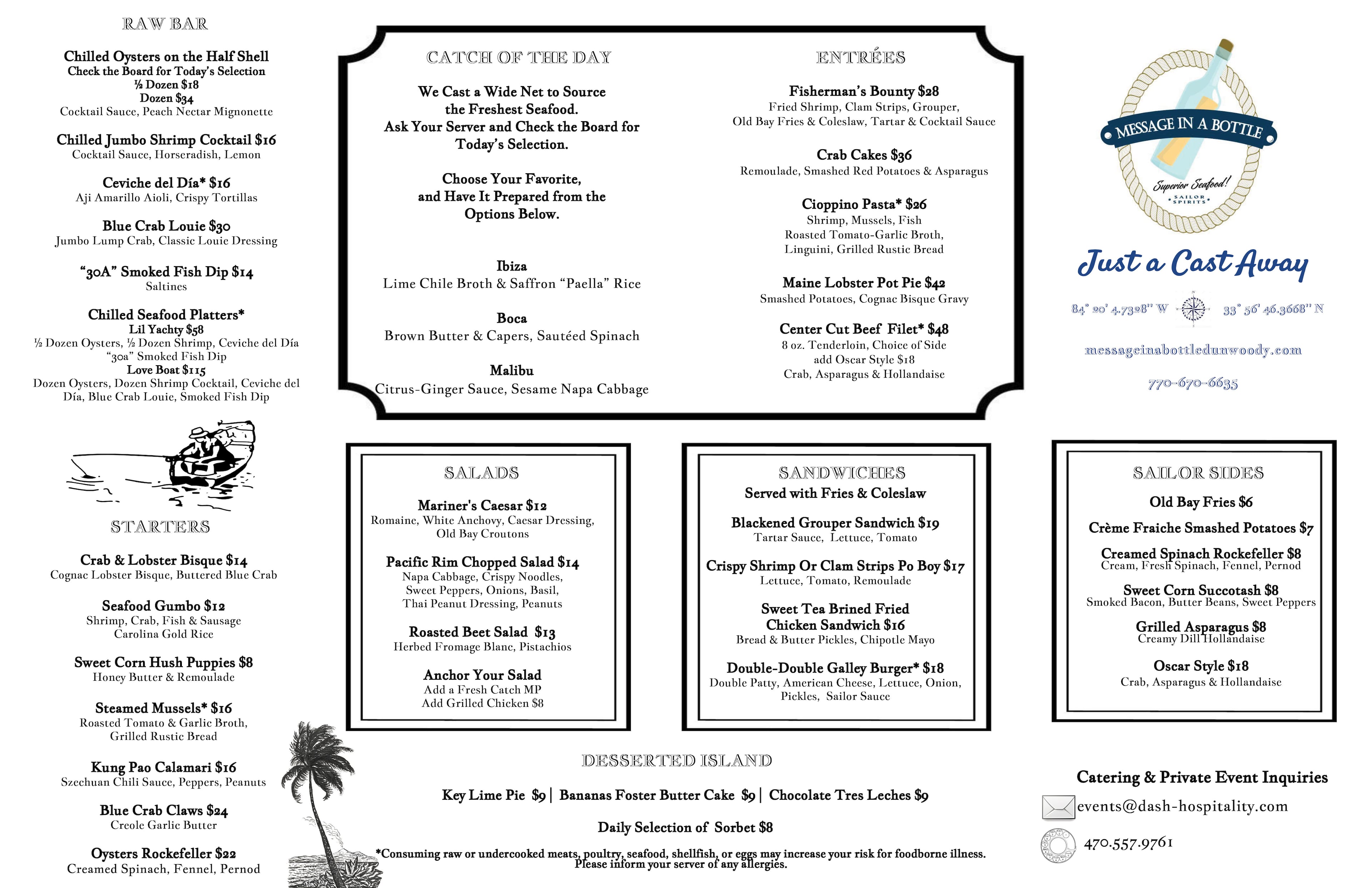 Message in a Bottle menu