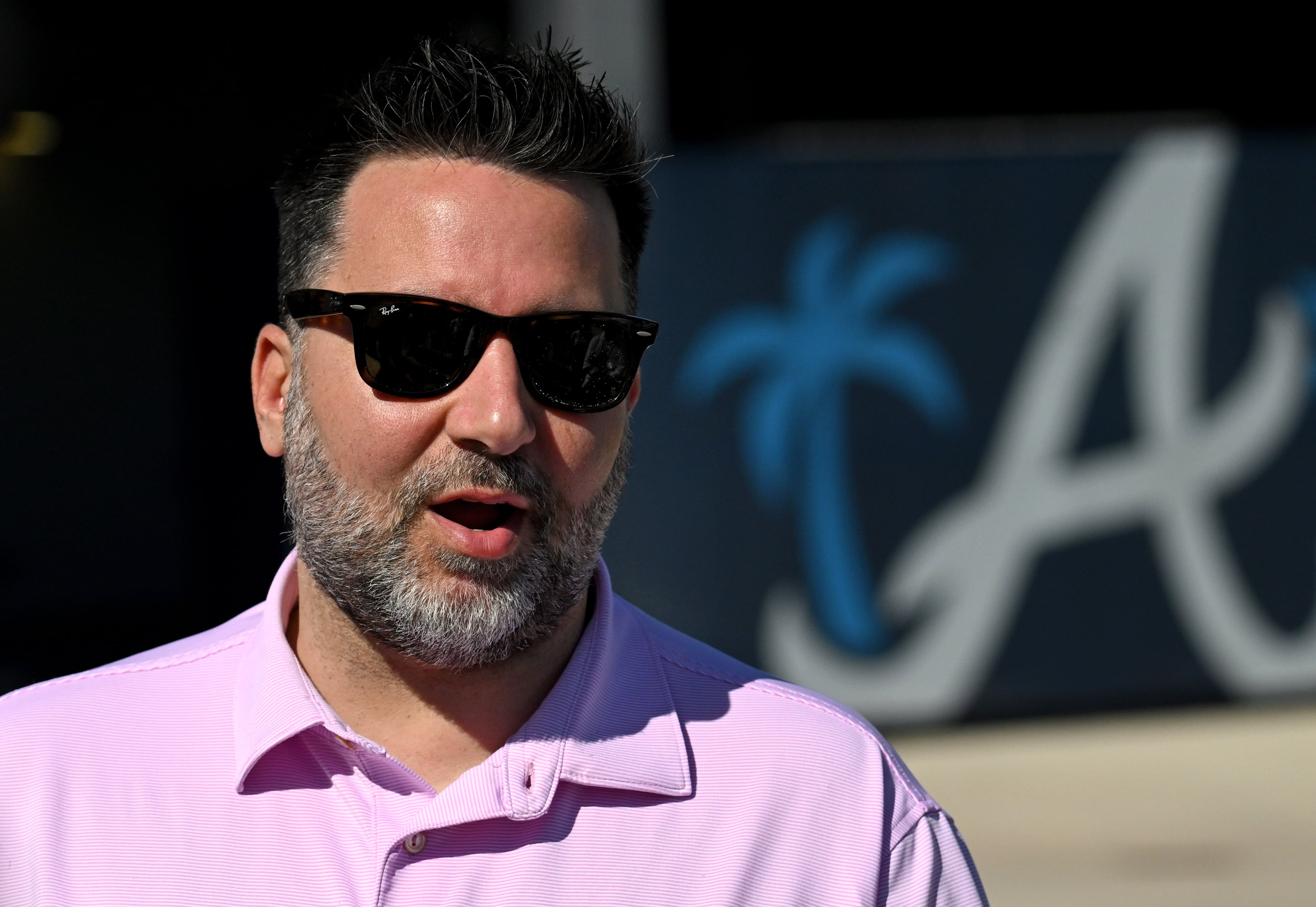 Atlanta Braves general manager Alex Anthopoulos speaks to members of the press during spring training baseball workouts at CoolToday Park, Thursday, February, 15, 2024, in North Port, Florida. (Hyosub Shin / Hyosub.Shin@ajc.com)