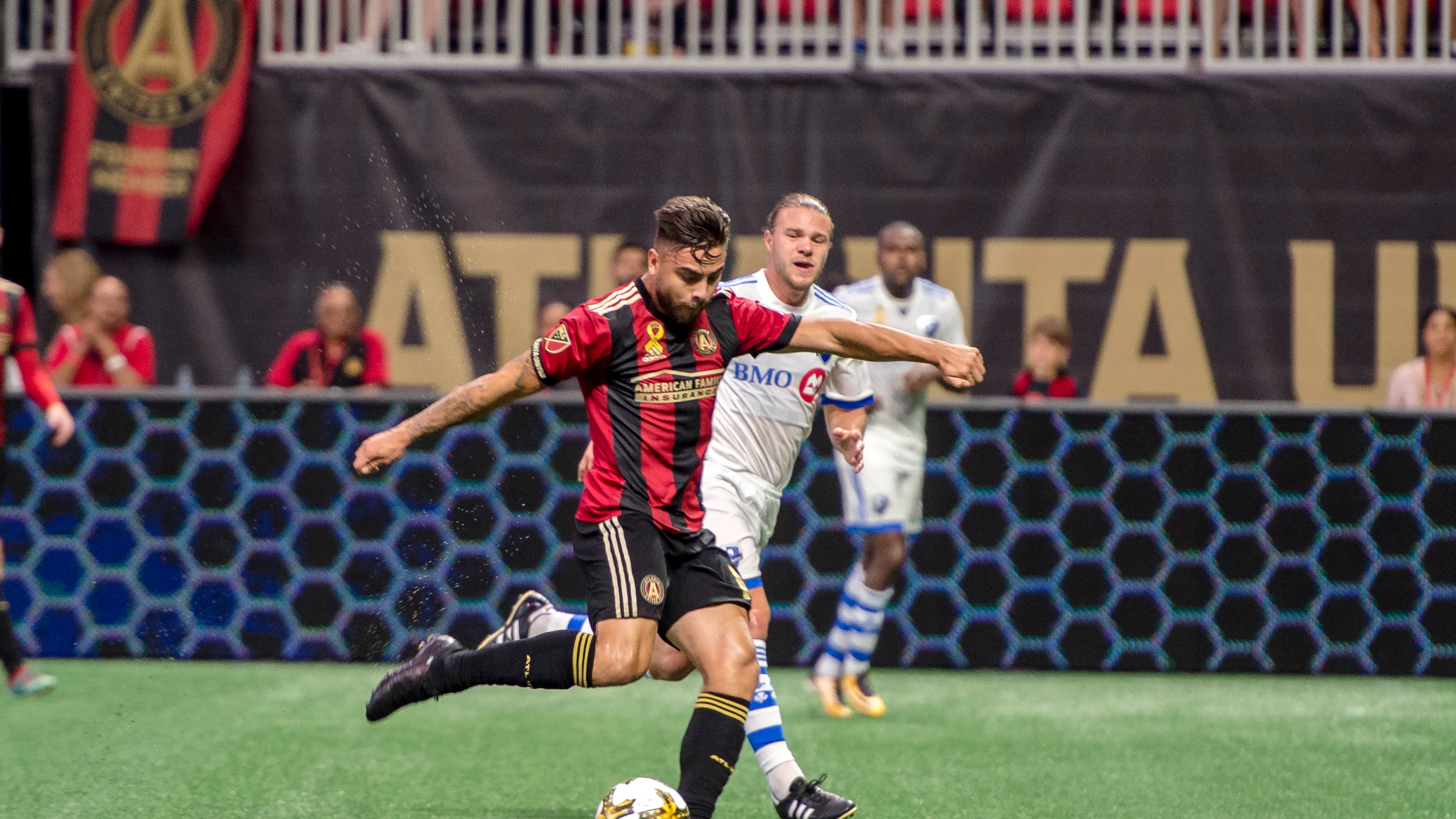 Atlanta United's Hector Villalba shoots against Montreal on Sunday at Mercedes-Benz Stadium. (Eric Rossitch / Atlanta United)