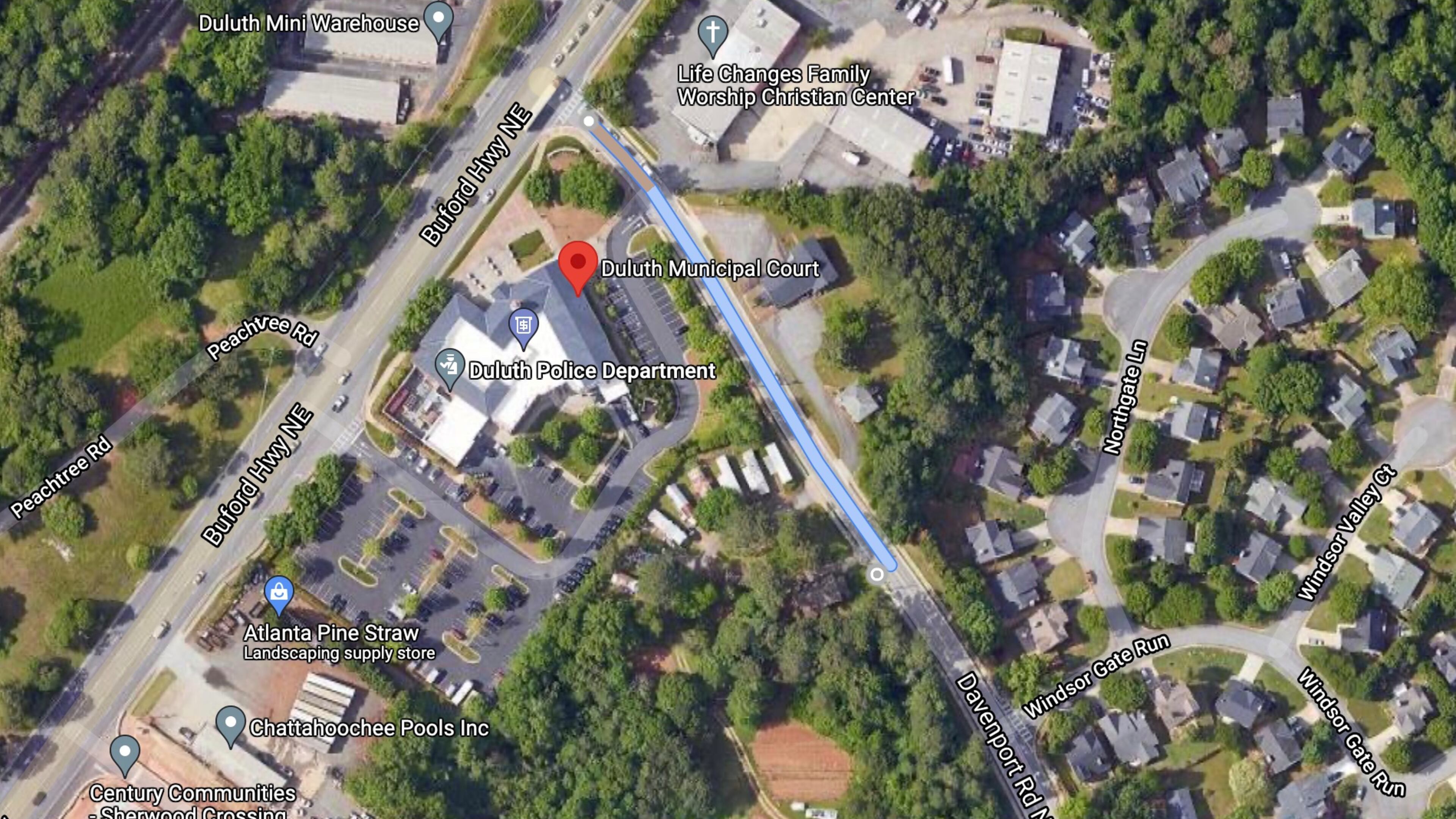 Davenport Road is completely closed to traffic from Buford Highway to just past the Duluth Public Safety Center and the driveway 570 feet southeast of Buford Highway for utility work to be completed. (Google Maps)