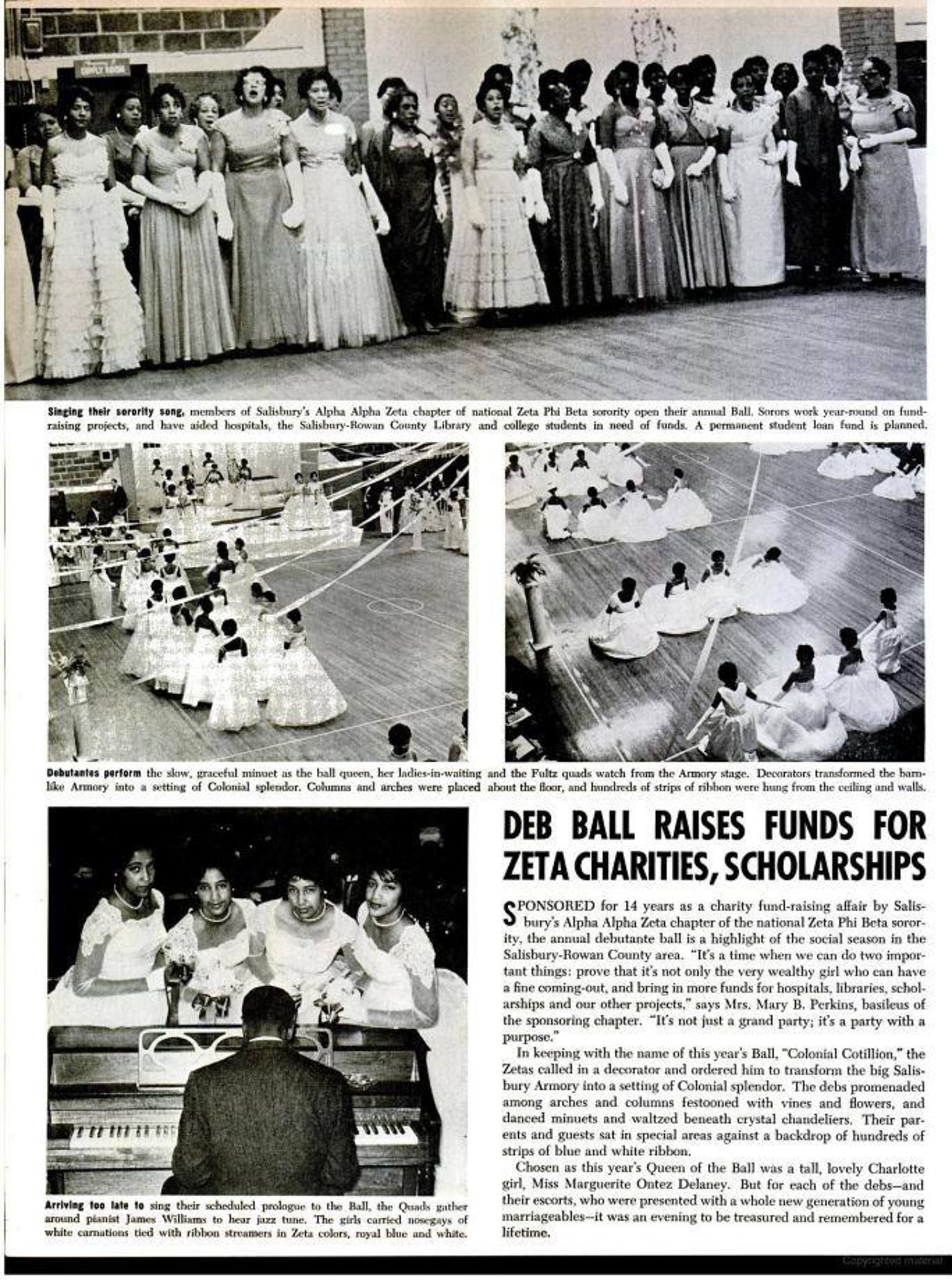 In an undated spread from a Zeta Phi Beta magazine, the essence of black upward mobility and respectablity are evident at this Zeta debutante ball.