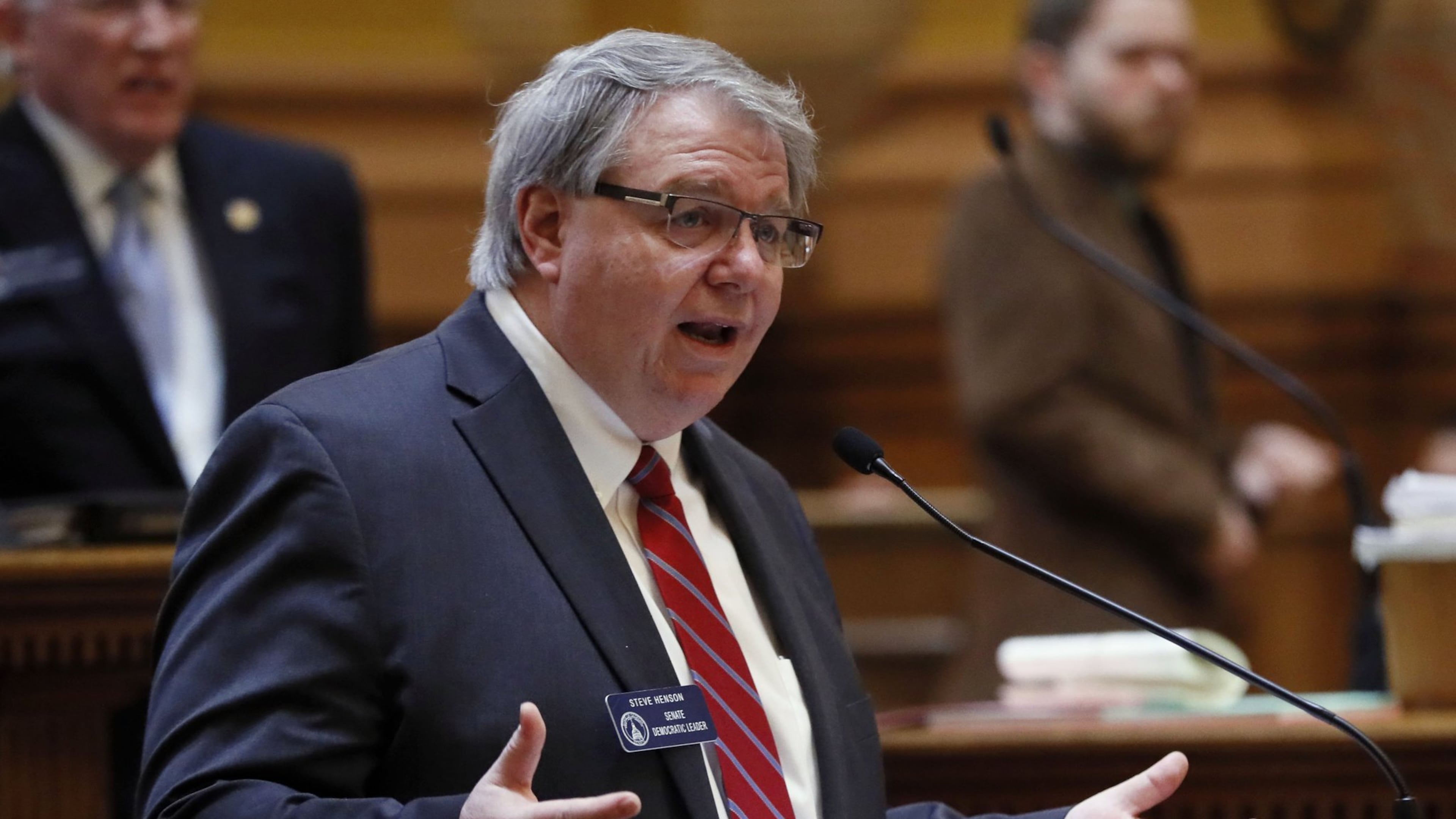 2/5/18 - Atlanta - Senator Steve Henson, D - Stone Mountain, presents SB 331, which would allow lottery winners to remain anonymous, which passed the chamber. The Georgia senate later passed a compromise over a major overhaul to make adoptions easier in the state. Gov. Nathan Deal and legislative leaders say adoption is a priority for this session. BOB ANDRES /BANDRES@AJC.COM