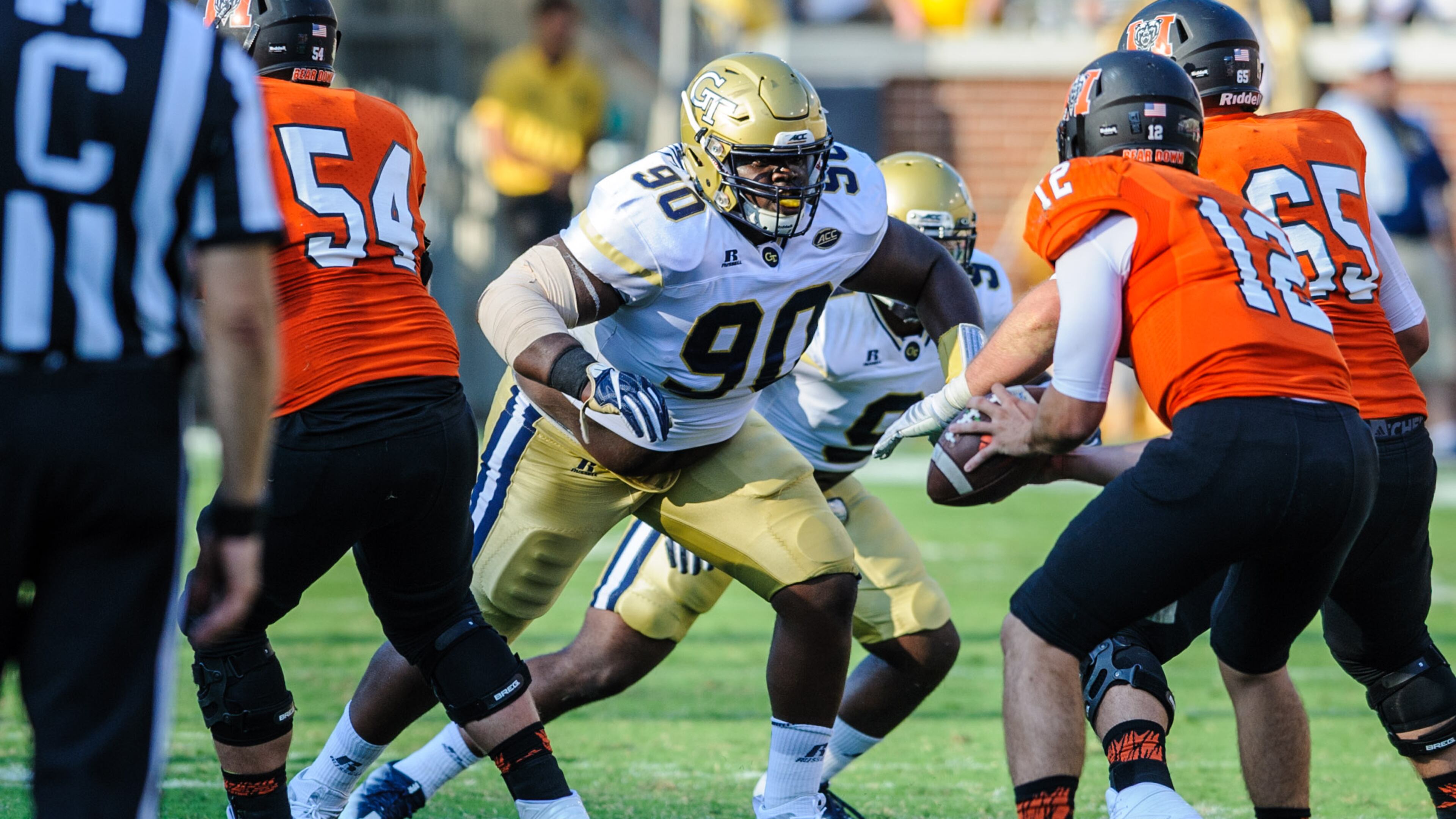 Georgia Tech defensive tackle Brandon Adams. (Danny Karnik/GTAA)