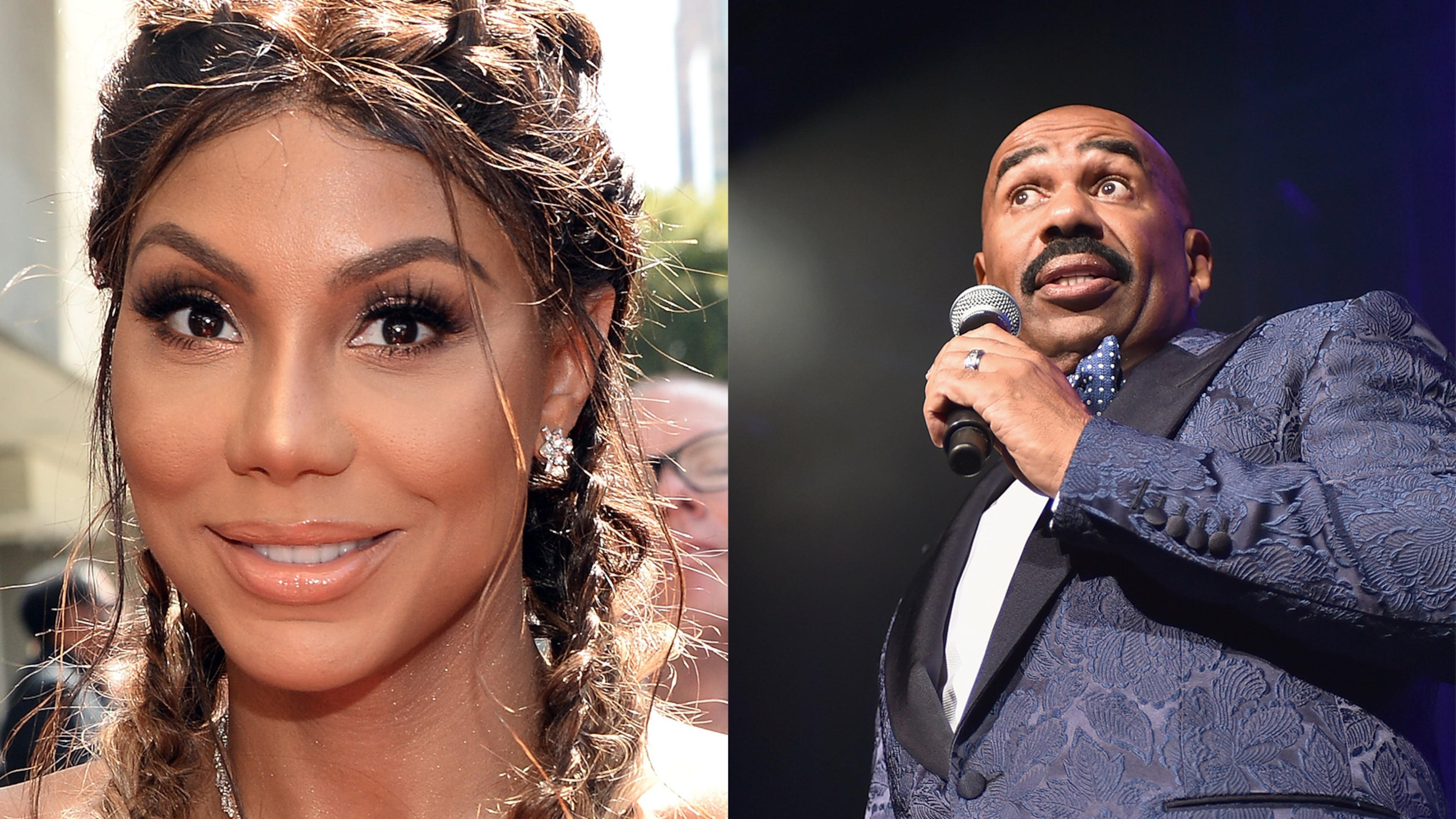 Steve Harvey said he's working with Tamar Braxton (left) on a new talk show host. CREDIT: Getty Images