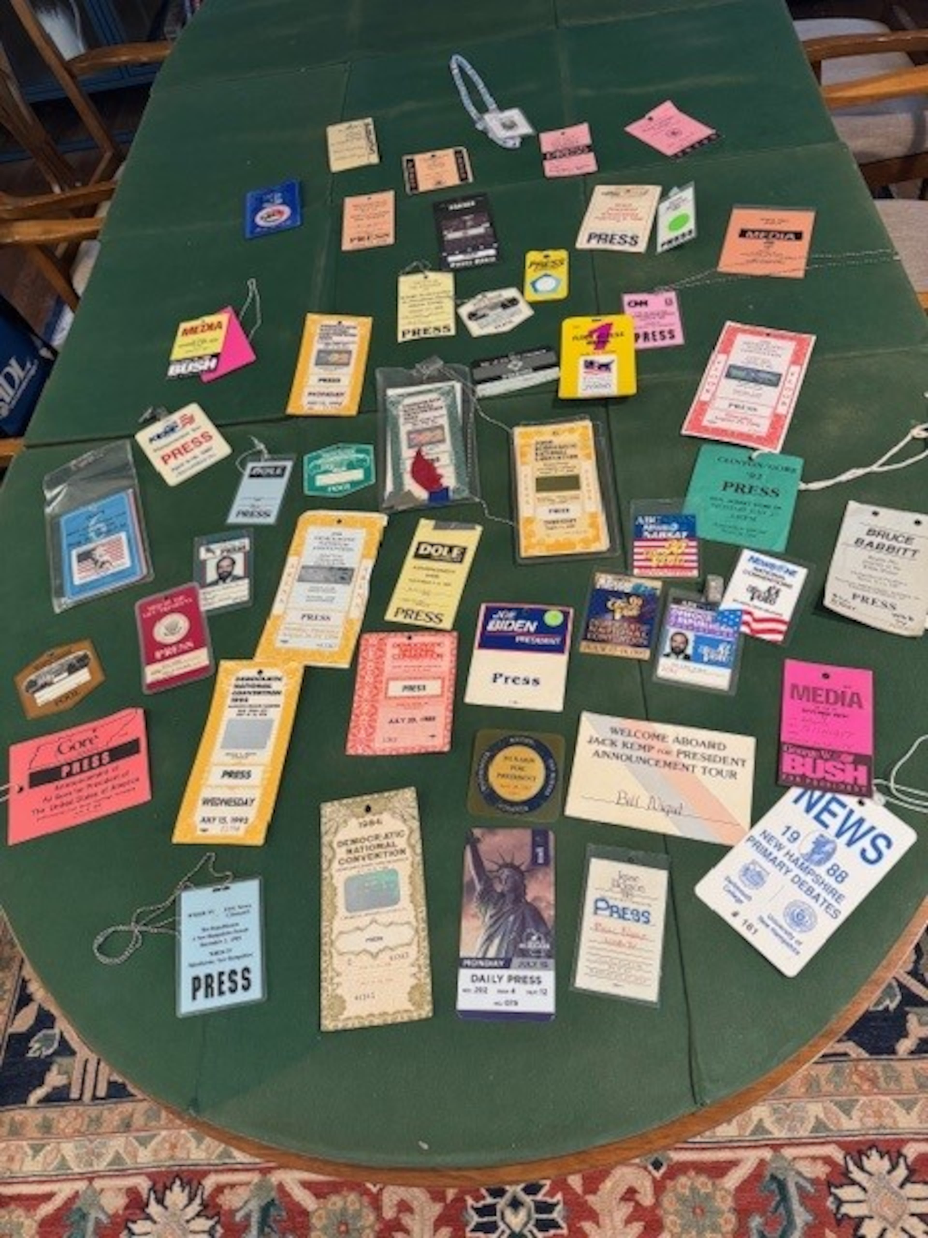 Bill Nigut's collection of press passes from his long career as a reporter.