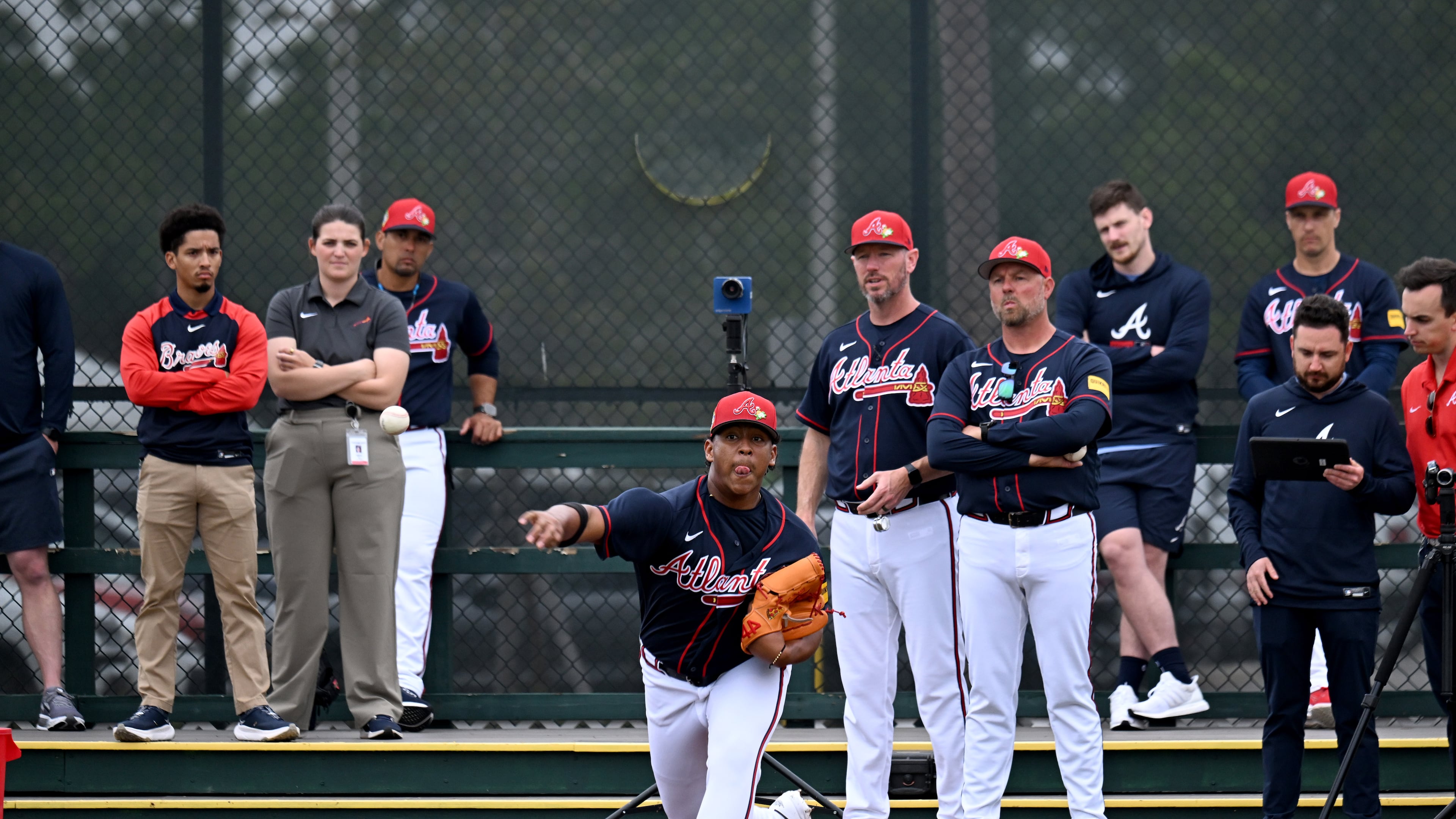 With the Braves' slew of injuries on the pitching staff, Didier Fuentes — pictured throwing in February — may make the roster for opening day Friday against the Royals. (Hyosub Shin/AJC)