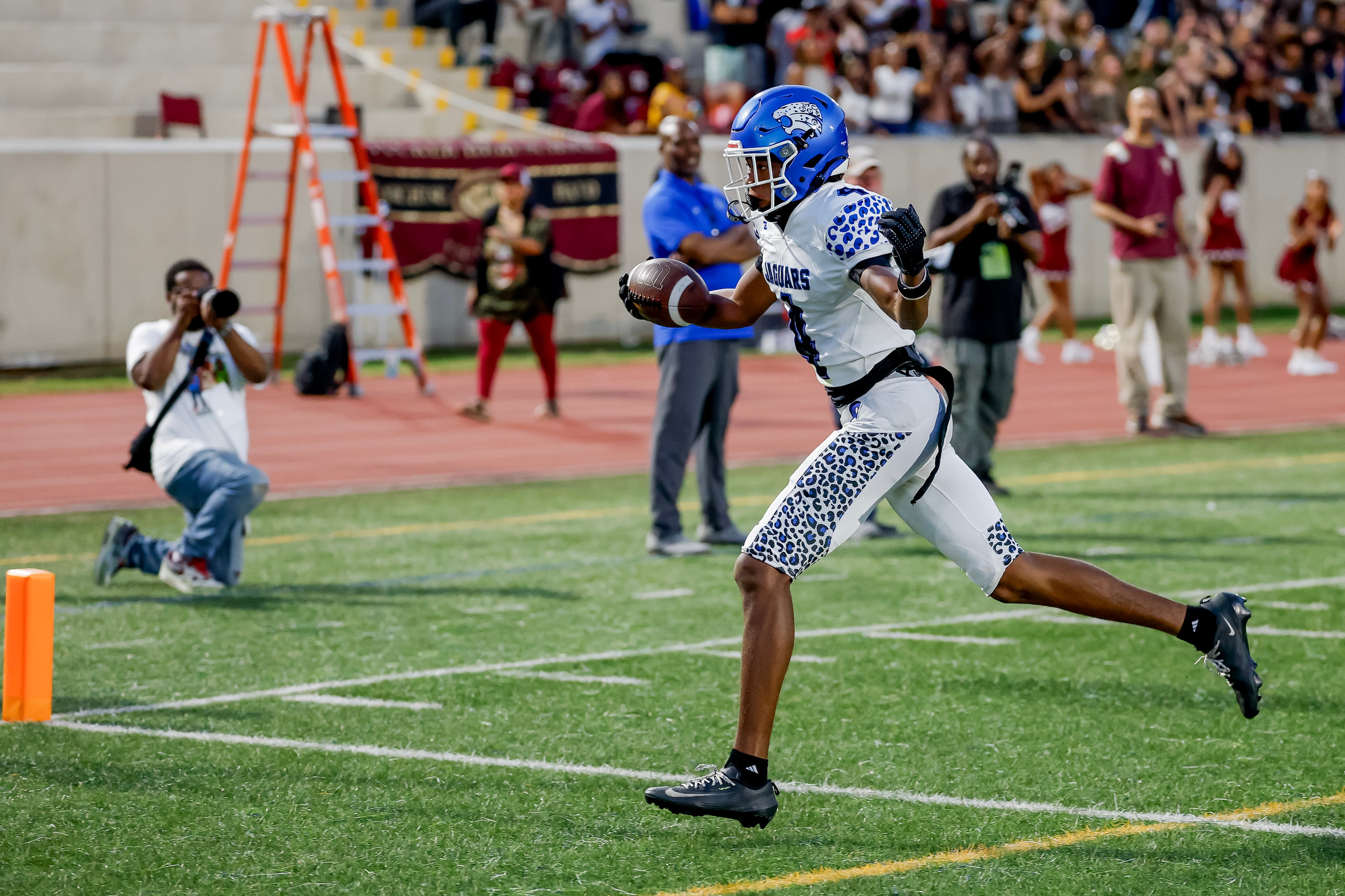 Stephenson wide receiver Micheal Miller makes a touchdown reception against Tucker at Hallford Stadium on Friday, Sept. 4, 2026, in Clarkston. (Erik S. Lesser for the AJC)
