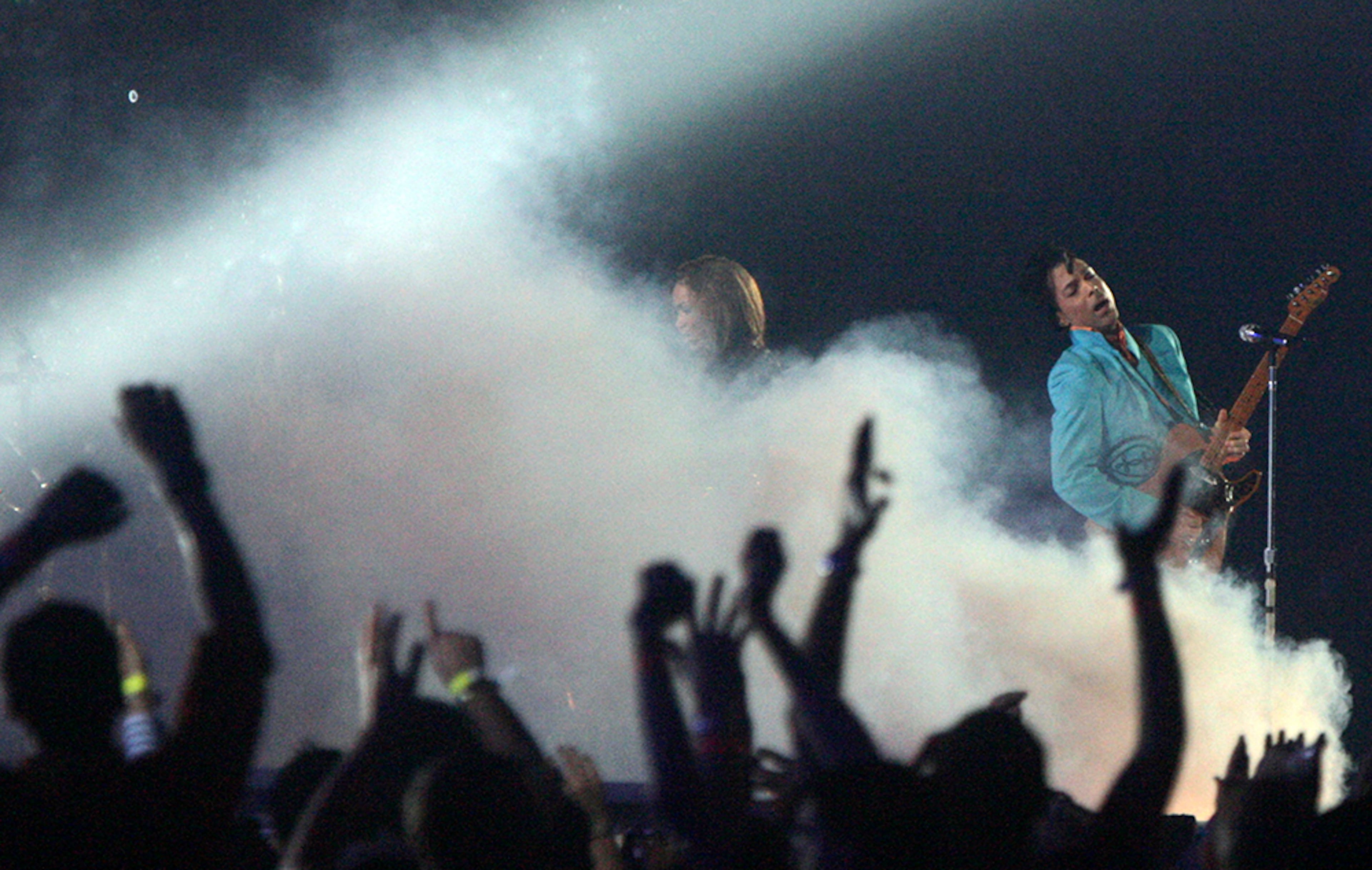 Prince performs in the halftime show at Super Bowl XLI in Miami Gardens, Fla., Feb. 4, 2007.