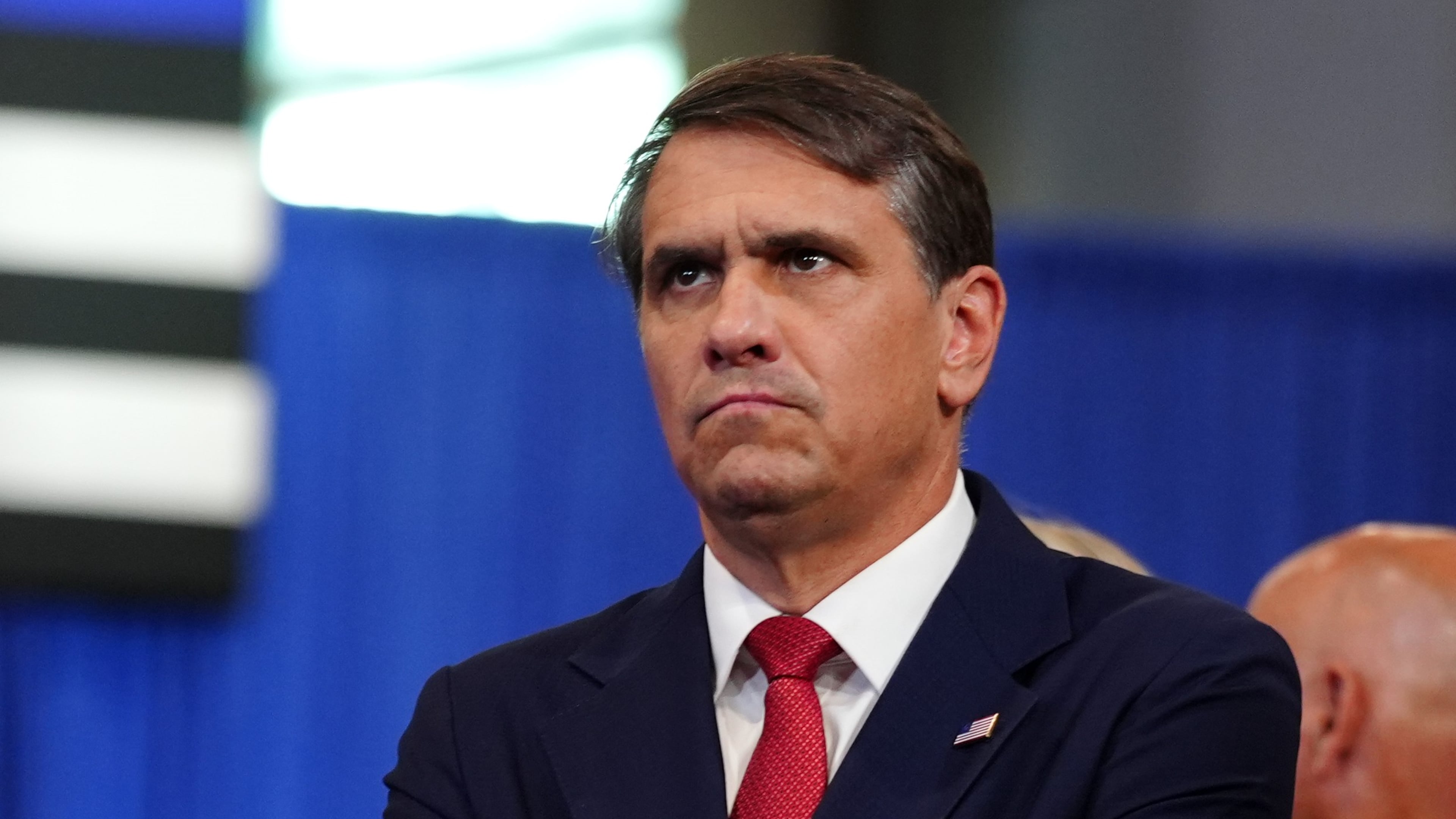 Attorney General Todd Blanche listens as President Donald Trump speaks at the David Mack Center for Training and Intelligence, Friday, Aug. 14, 2026, in Garden City, N.Y. (AP Photo/Julia Demaree Nikhinson)
