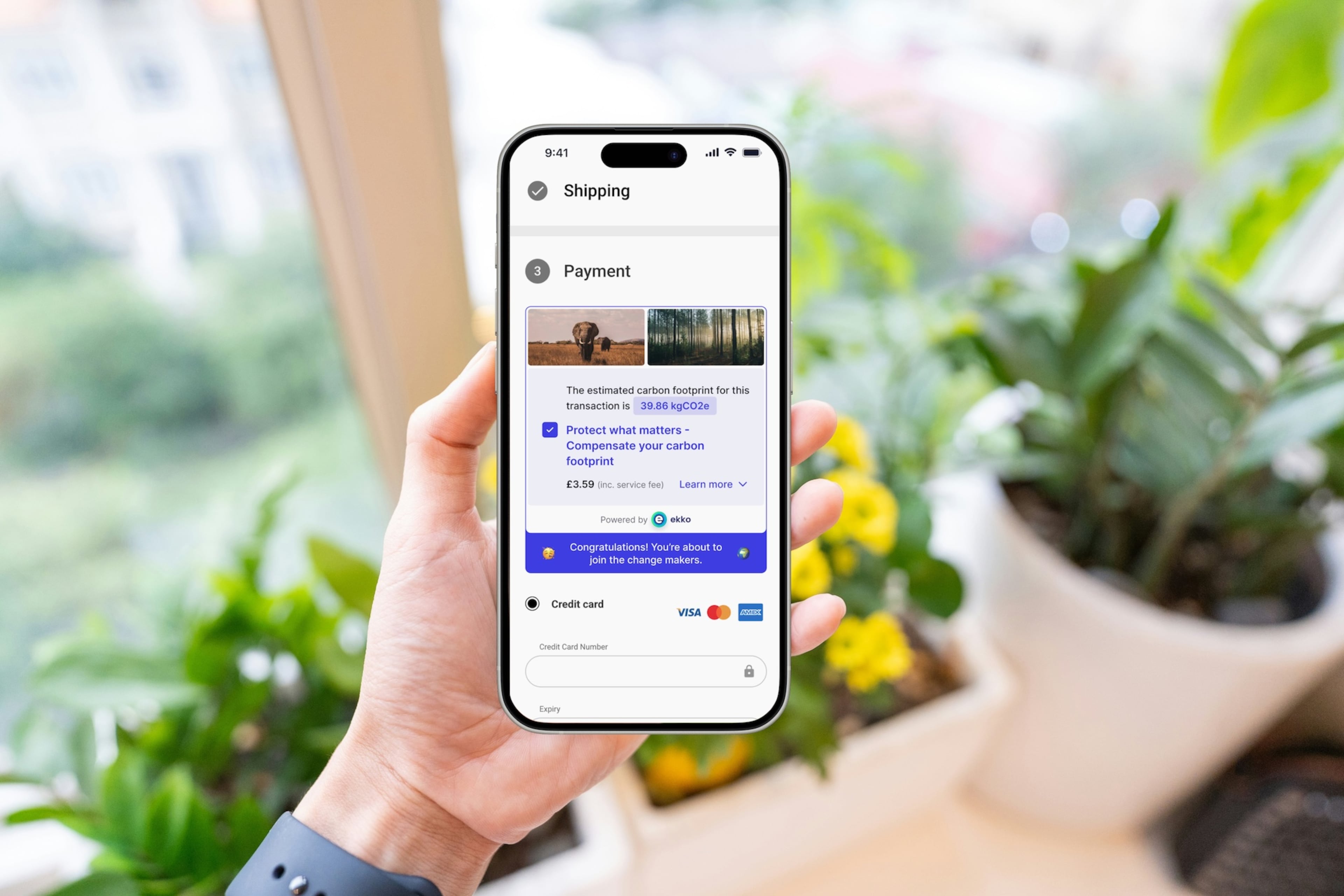 Ekko is a London-based financial technology startup that embeds in e-commerce payments and point-of-sale systems to let consumers know about the environmental impact of their purchase and then give them the option to contribute to a local project to compensate for that impact. It just opened an office in Atlanta. (Courtesy of Ekko)