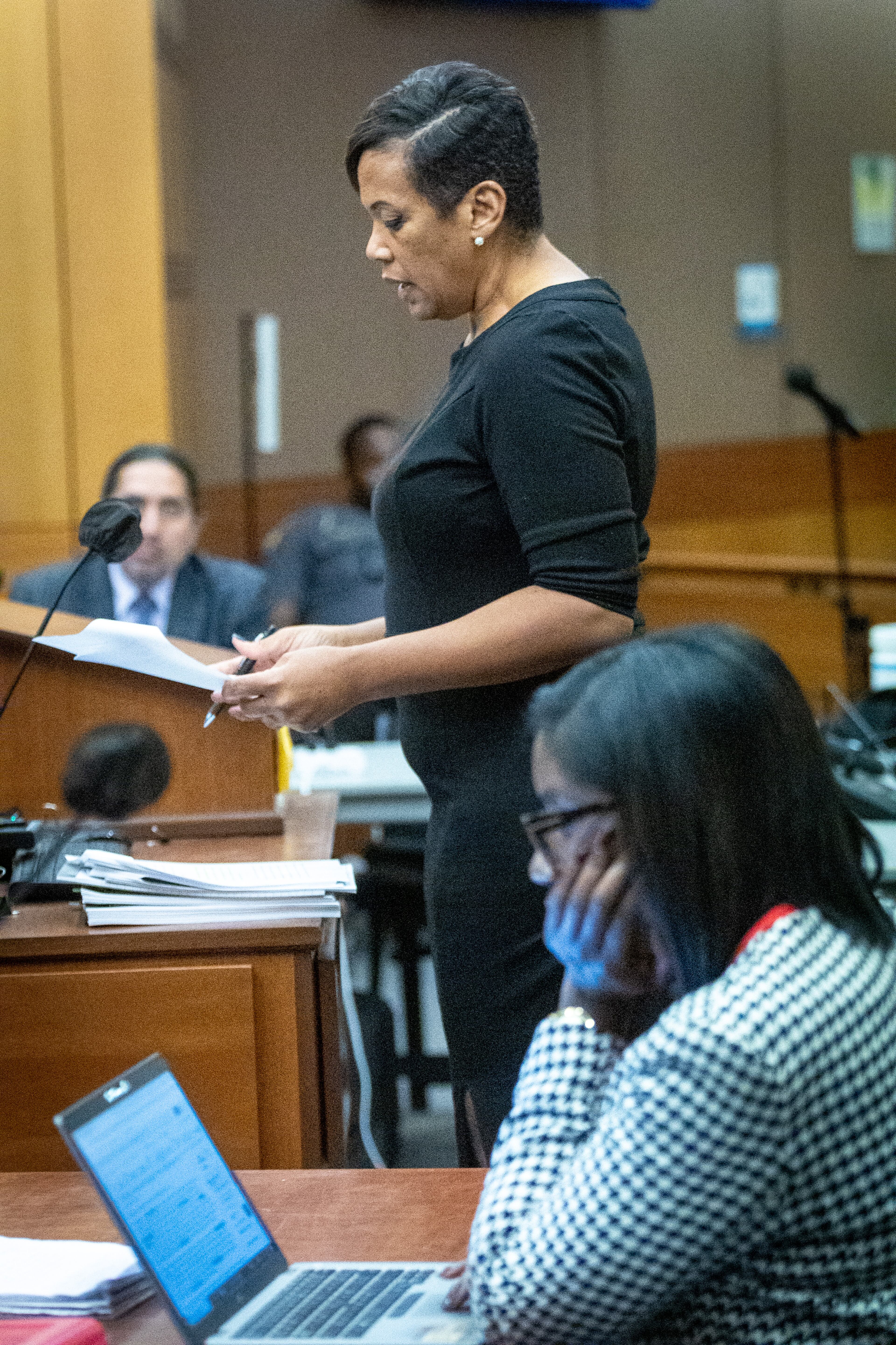 Fulton County prosecutor Adriane Love addresses the court during the “Young Slime Life” gang and racketeering trial at the Fulton County Courthouse on Tuesday, September 12, 2023. (Steve Schaefer/steve.schaefer@ajc.com)