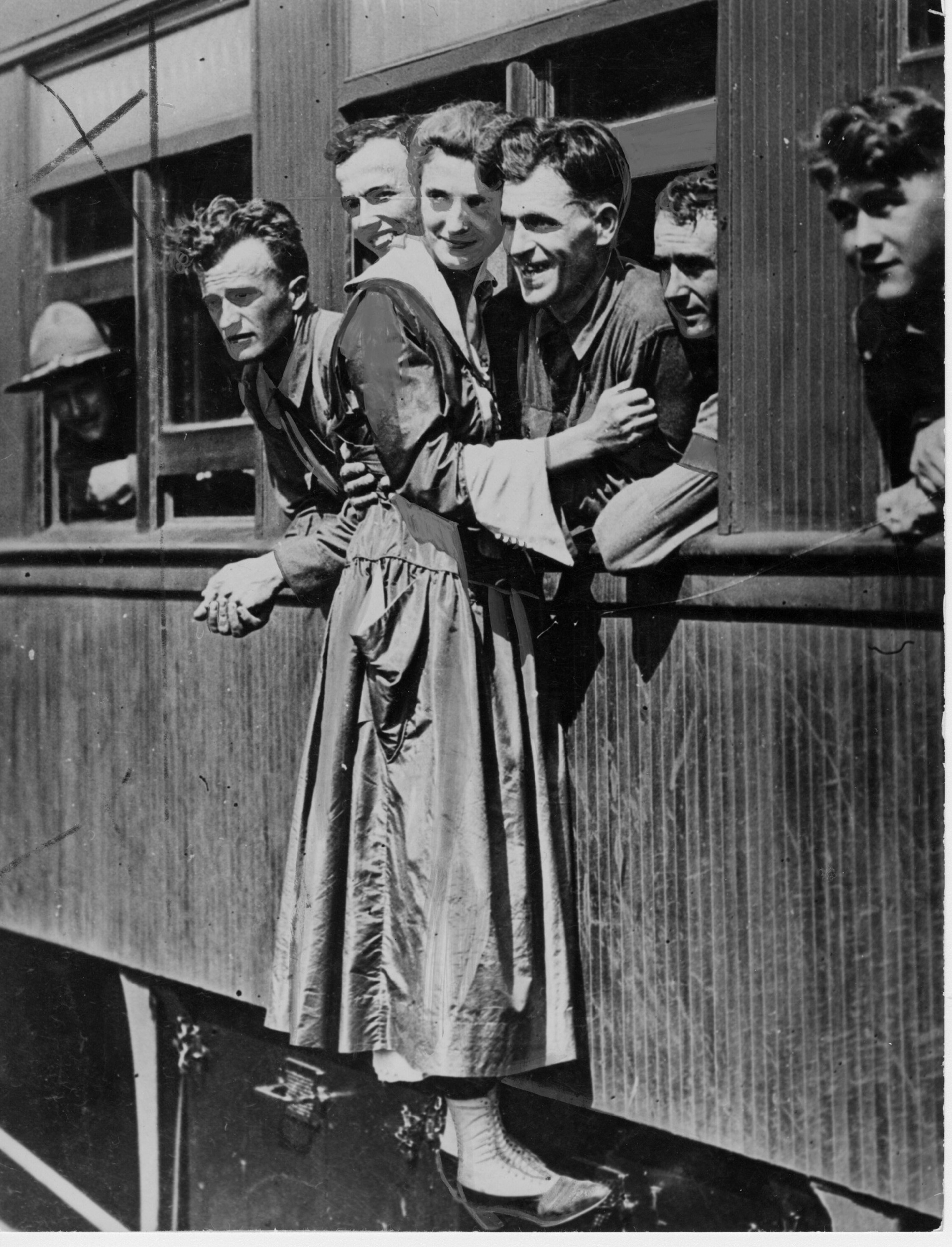 Mathewson was there to capture an up close and personal moment during the sendoff for the 17th Engineers on a train leaving Atlanta in 1917.