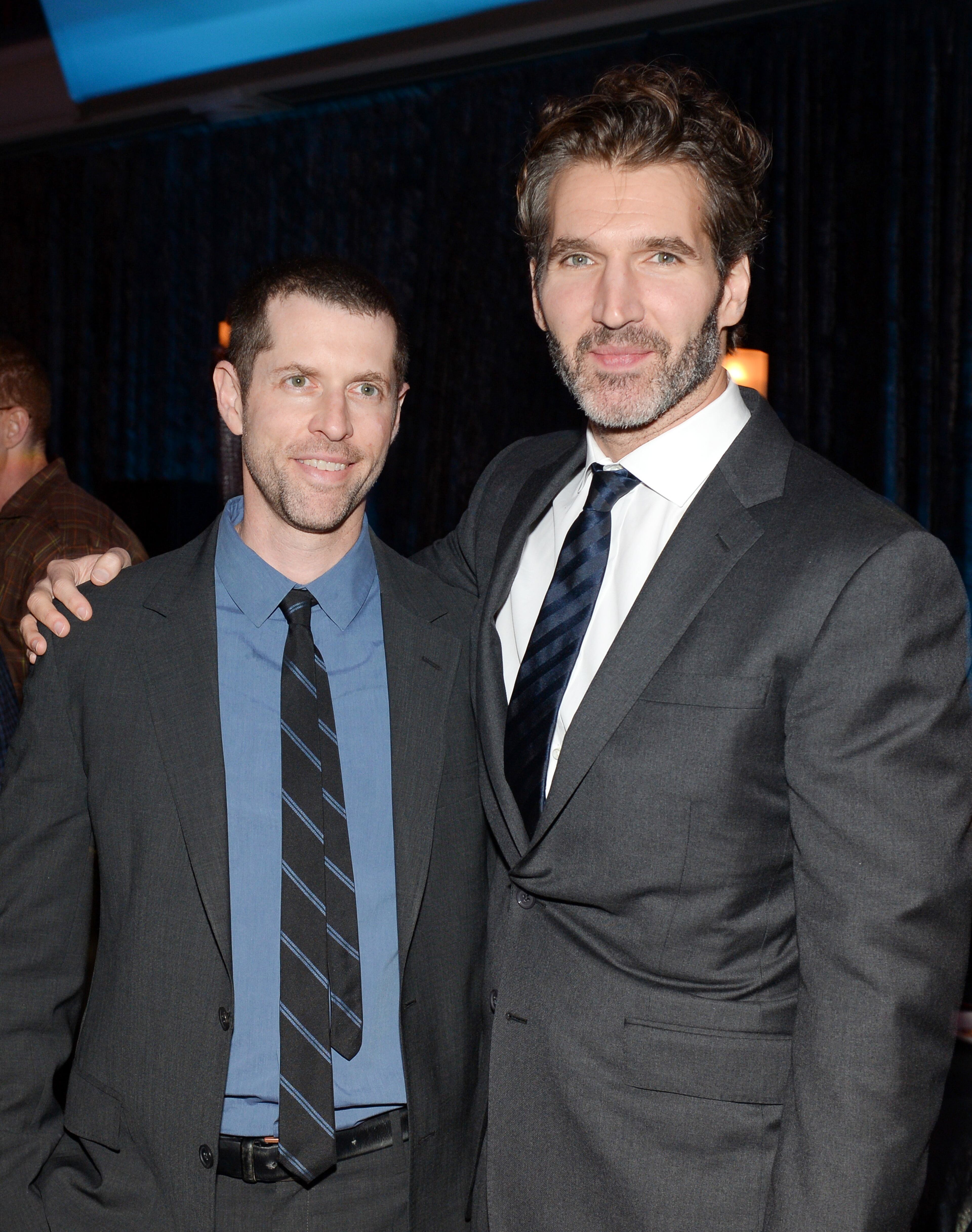 Co-creators and executive producers Dan Weiss, left, and David Benioff attend HBO's "Game of Thrones" fourth season premiere after party at the Museum of Natural History on Tuesday, March 18, 2014 in New York. (Photo by Evan Agostini/Invision/AP)