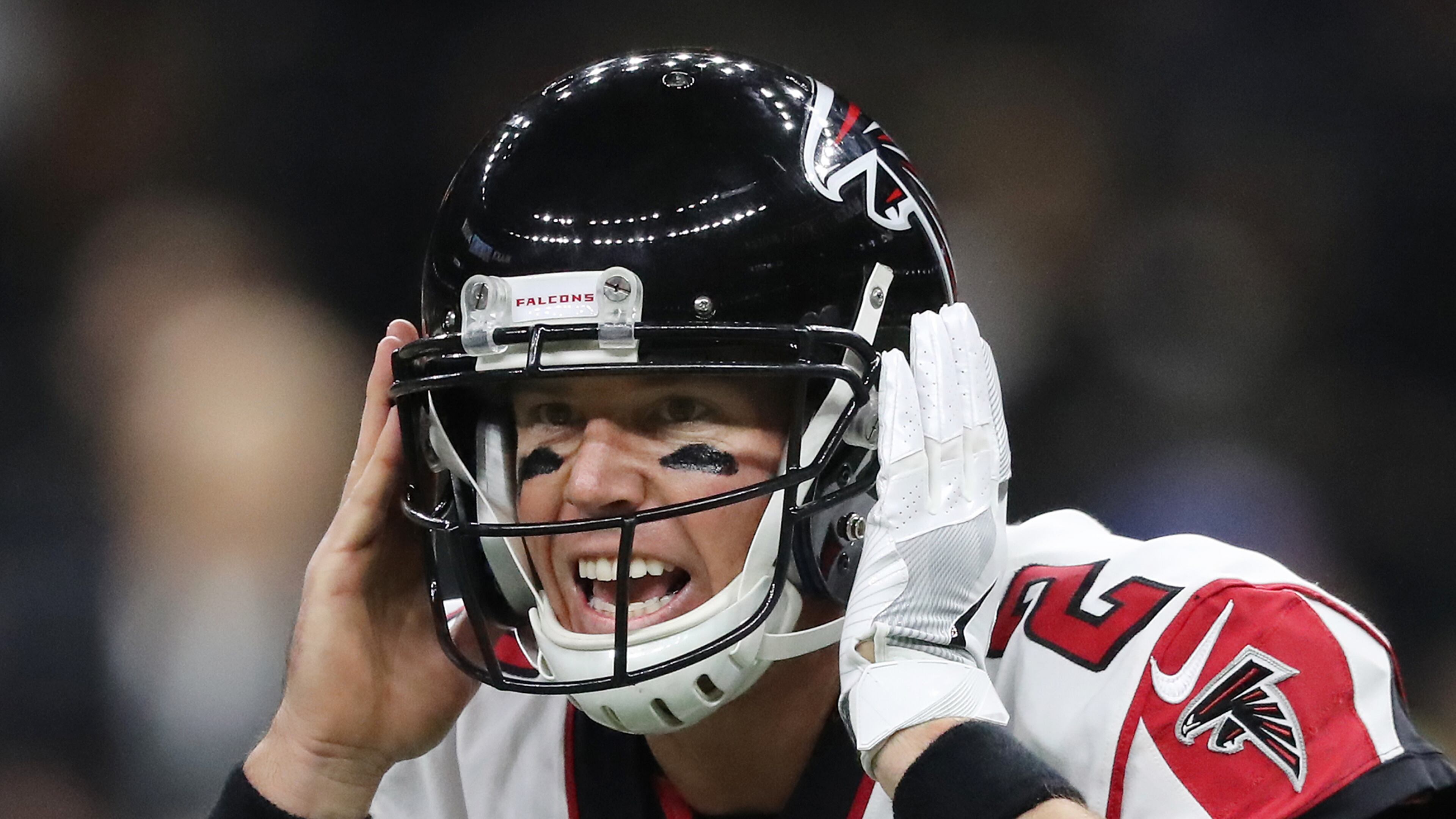 Falcons quarterback Matt Ryan calls a play during crowd noise by Saints fans during the second half in a NFL football game on Sunday, December 24, 2017, in New Orleans.