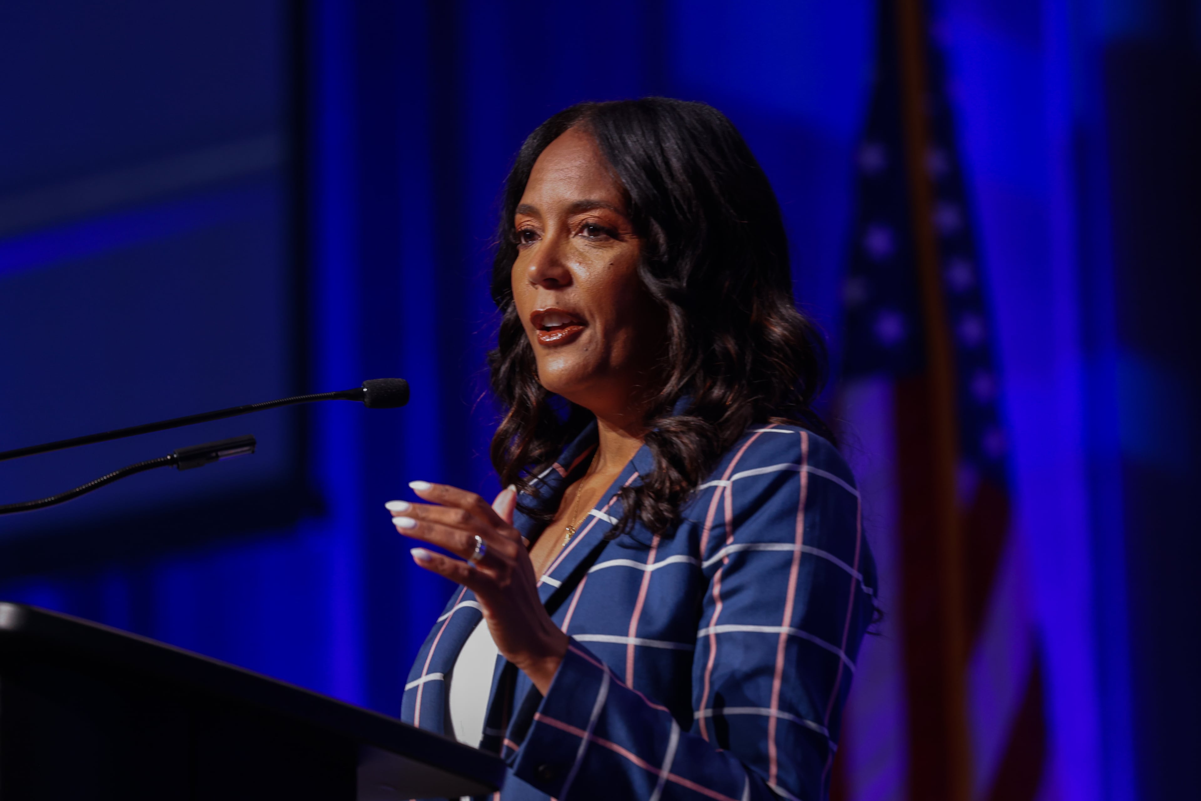Democratic nominee for governor Keisha Lance Bottoms, seen here at the Democratic Party of Georgia's convention in Savannah earlier this month. (Arvin Temkar/AJC)