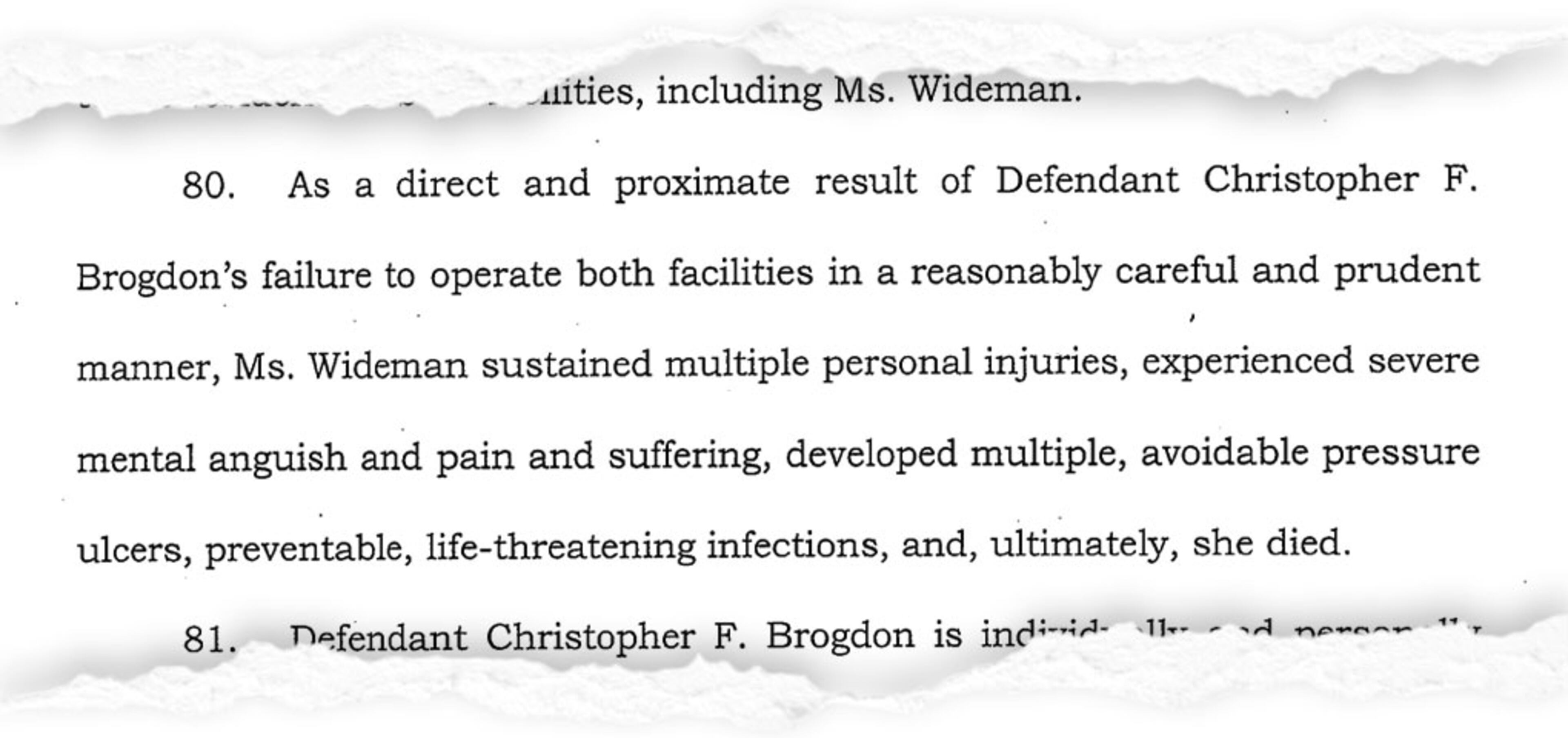 The family of a Savannah woman accused Brogdon and his companies of failing to provide adequate care.