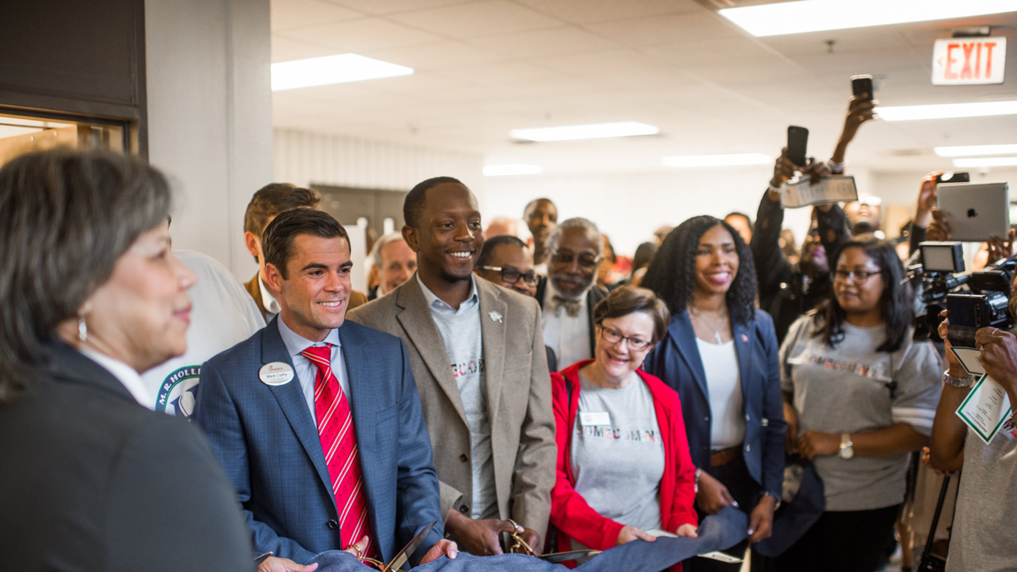Chick-fil-A Foundation and Atlanta Public Schools officials held a ribbon-cutting ceremony on Oct. 21 for a new health clinic at M.R. Hollis Innovation Academy. CONTRIBUTED