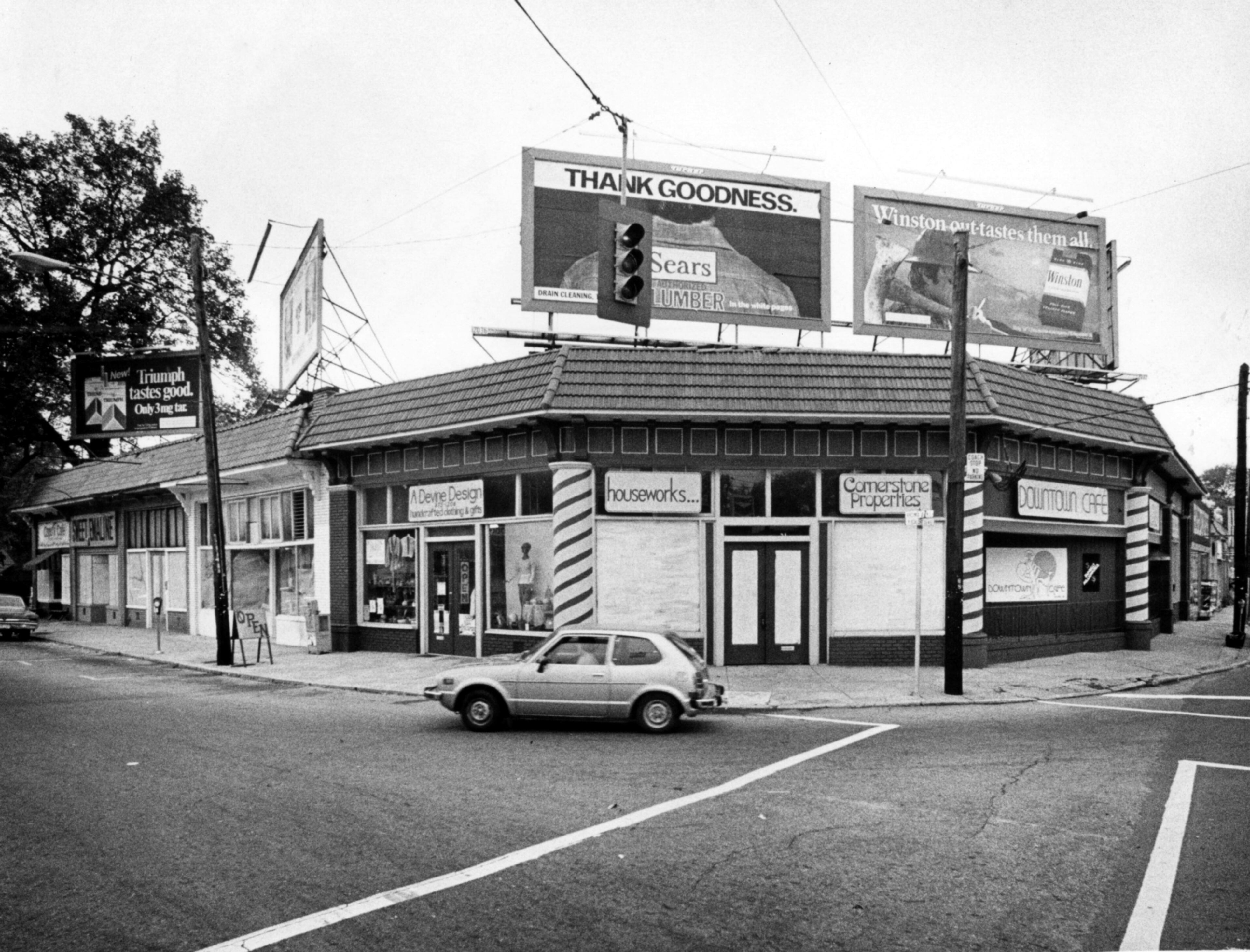 The intersection of Virginia and Highland avenues in 1979, before a wave of renovations brought new restaurants and shops to the area.
