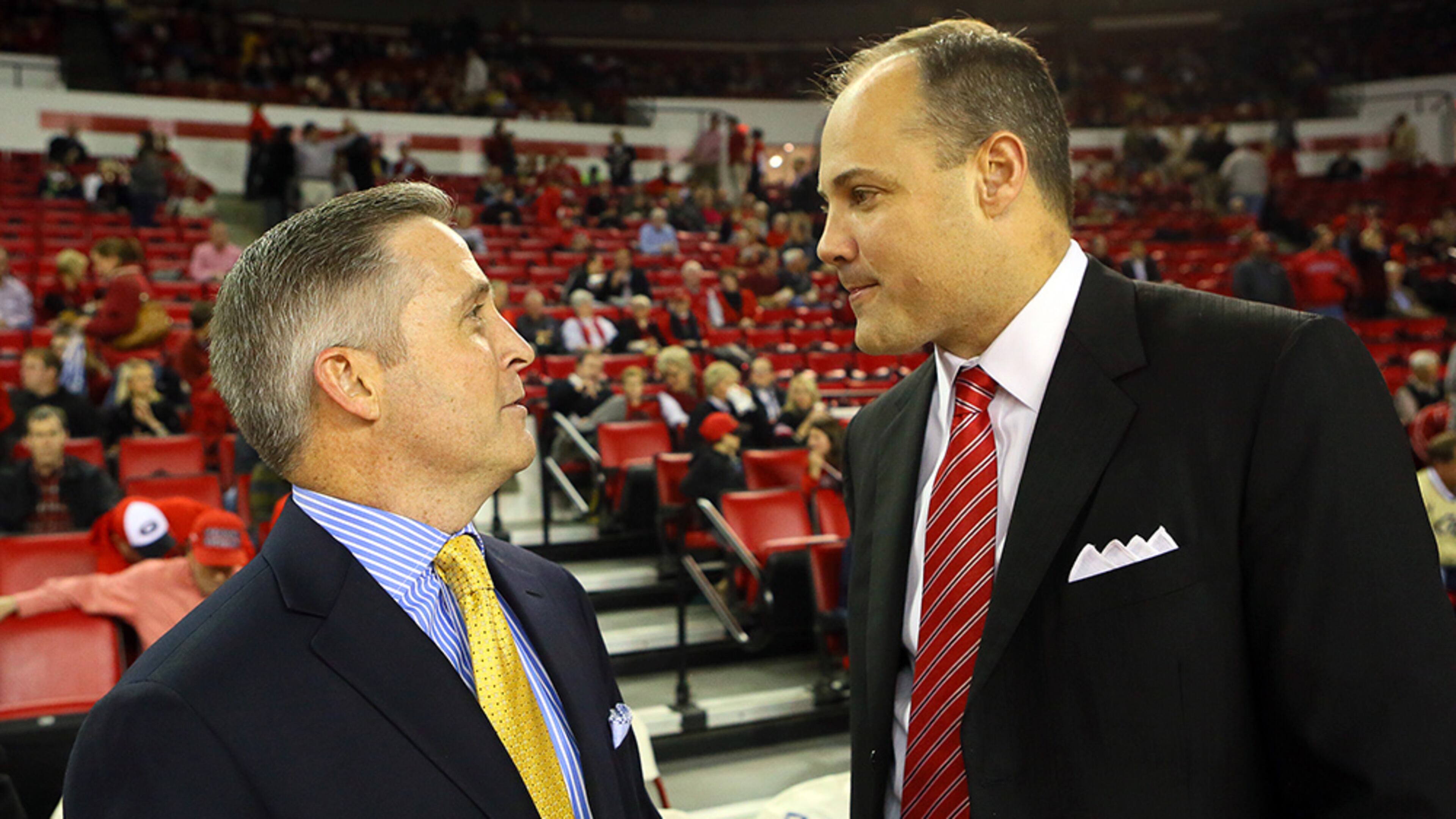 Georgia coach Mark Fox (right) will look to improve on a 2-4 mark against Georgia Tech and coach Brian Gregory when the two basketball teams play on Dec. 19 in Athens.