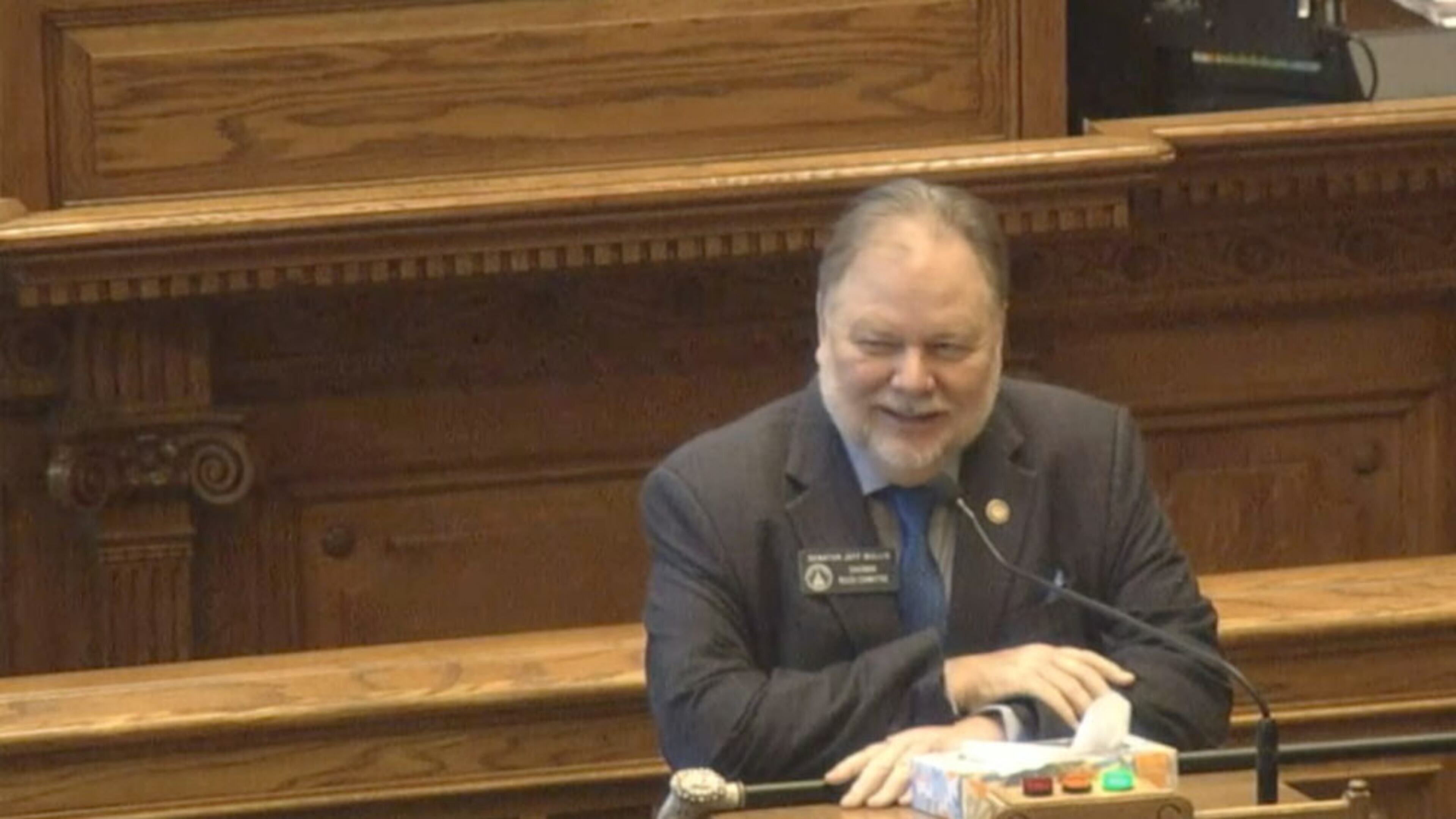 Sen. Jeff Mullis thanks the Senate in this screenshot after being commended for his 22 years of service on Tuesday, March 22. Mullis will not seek reelection this year. (Georgia Senate)